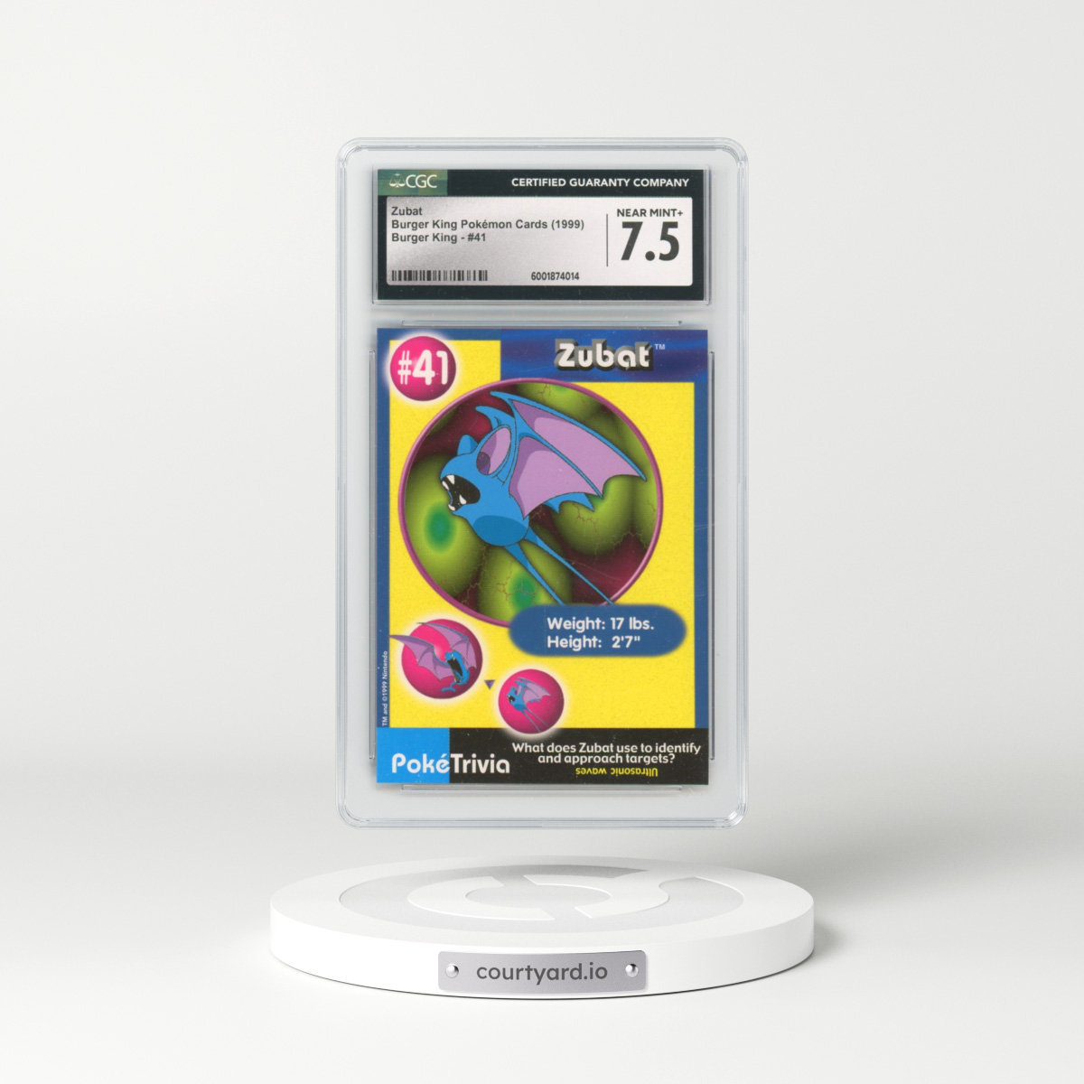 1999 Burger King Pokémon Cards - English #41 Zubat (CGC 7.5 NM+)