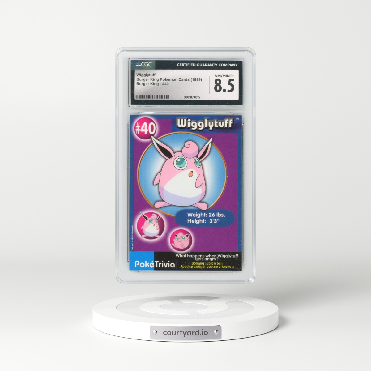 1999 Burger King Pokémon Cards - English #40 Wigglytuff (CGC 8.5 NM-MT+)