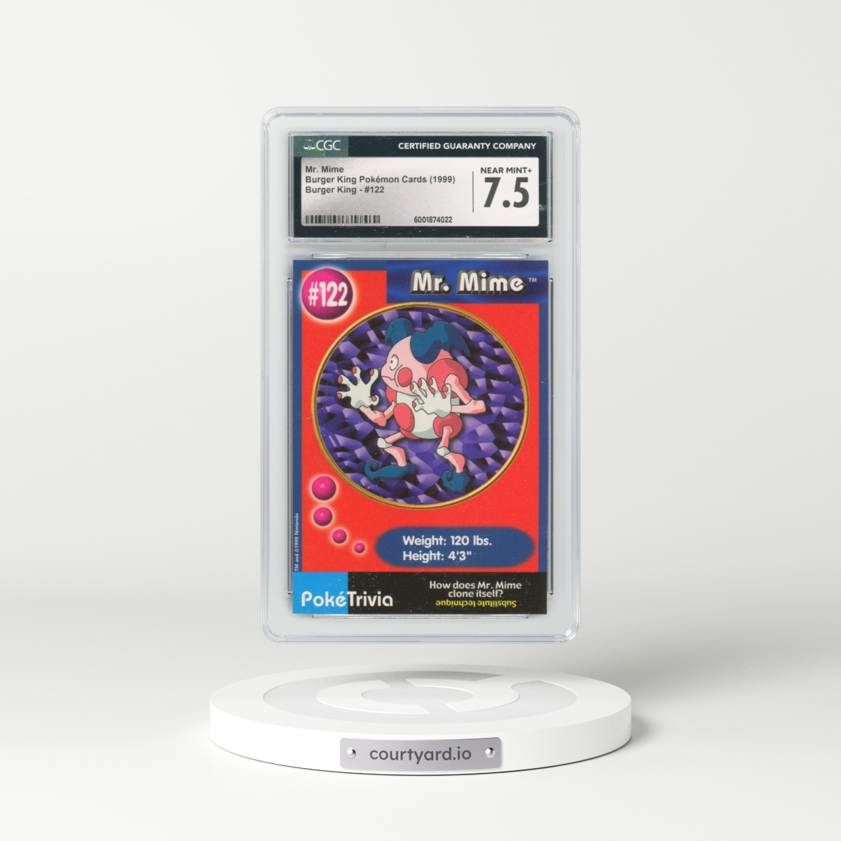 1999 Burger King Pokémon Cards - English #122 Mr. Mime (CGC 7.5 NM+)