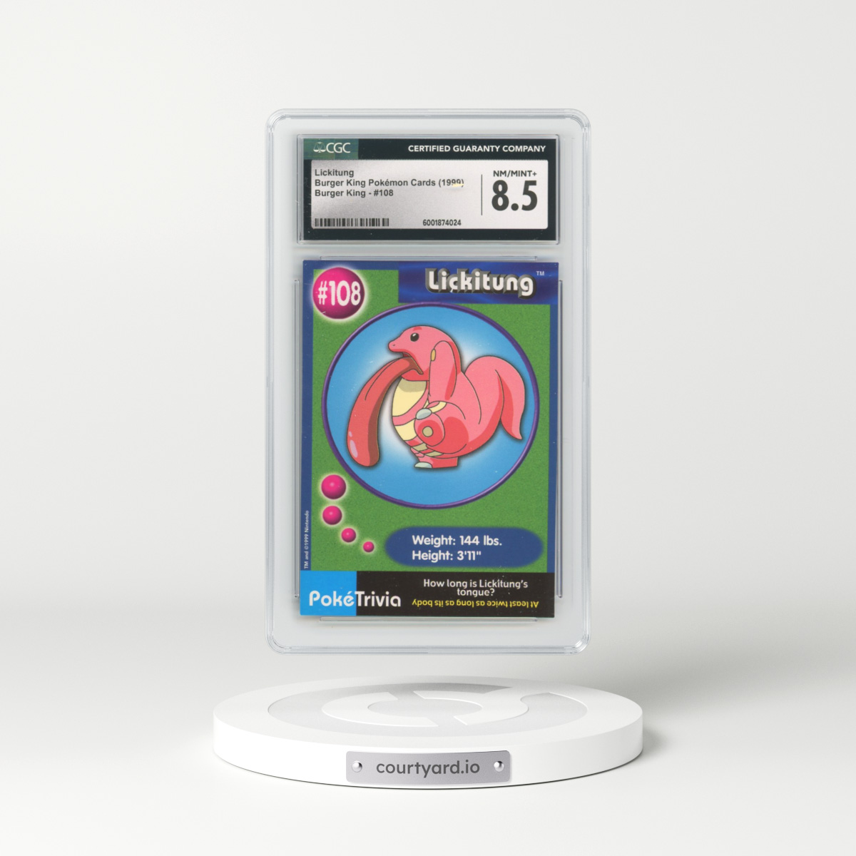 1999 Burger King Pokémon Cards - English #108 Lickitung (CGC 8.5 NM-MT+)
