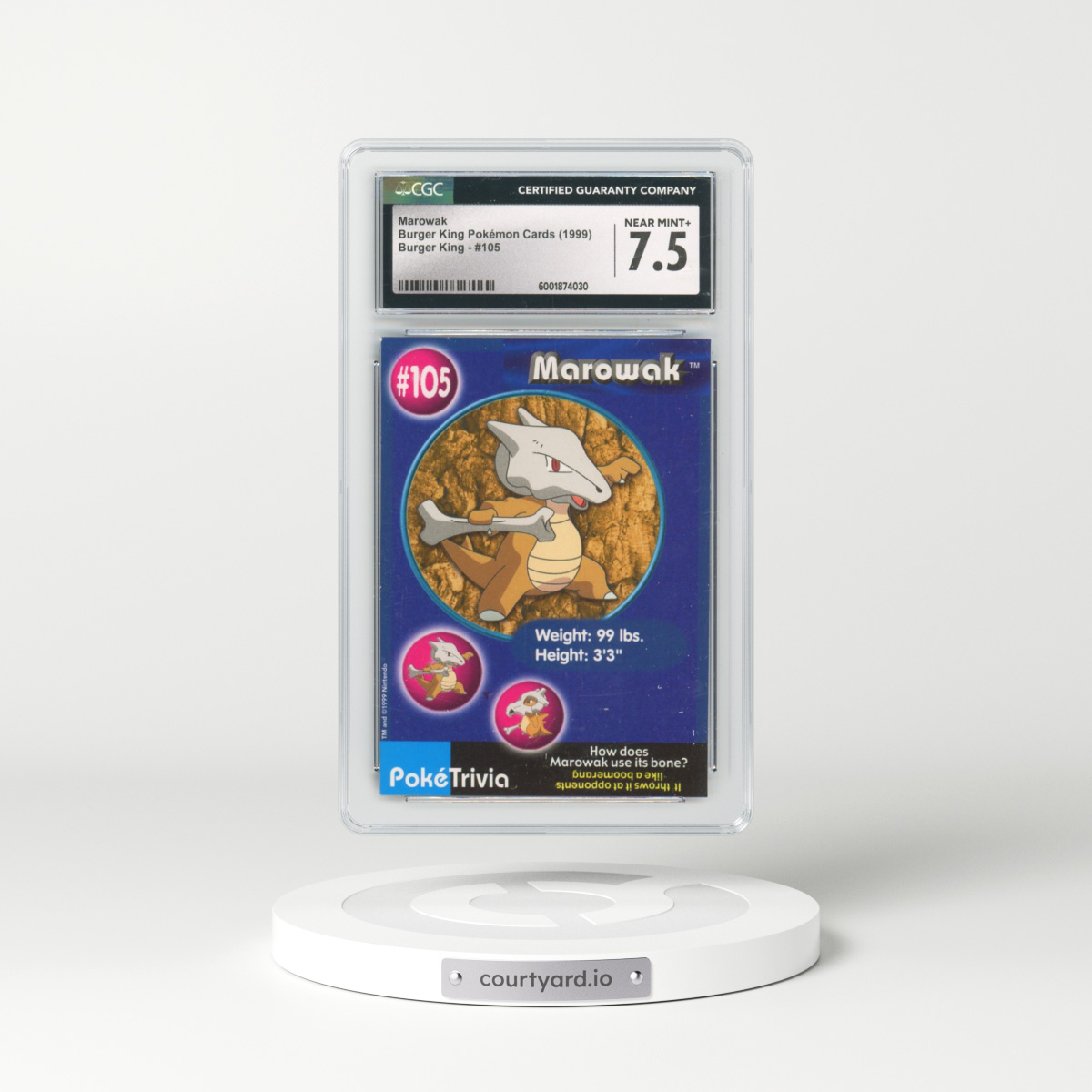 1999 Burger King Pokémon Cards - English #105 Marowak (CGC 7.5 NM+)