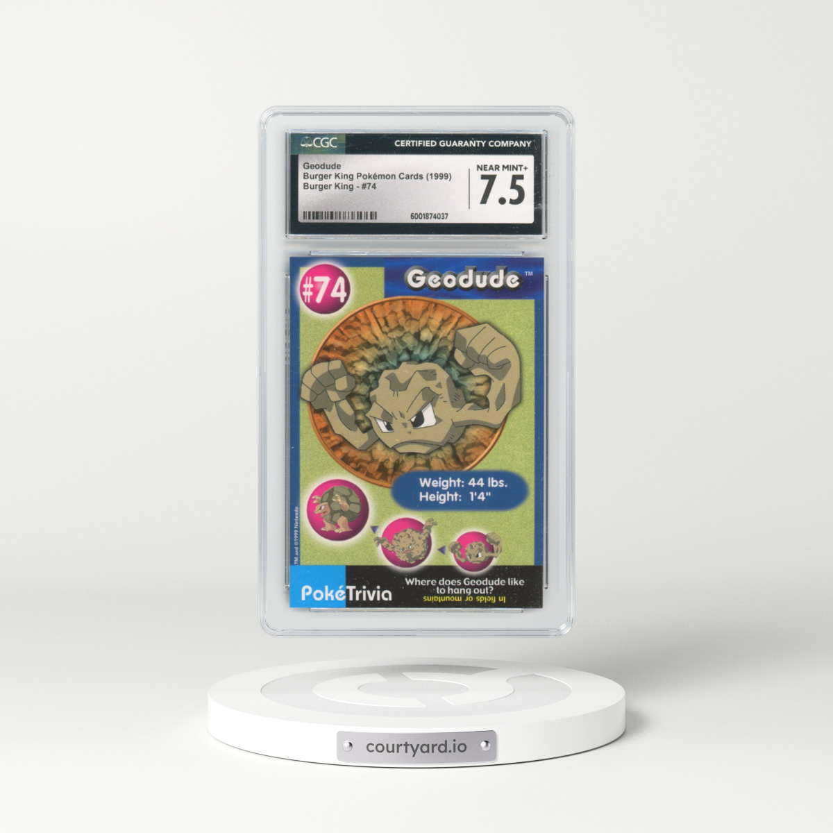 1999 Burger King Pokémon Cards - English #74 Geodude (CGC 7.5 NM+)