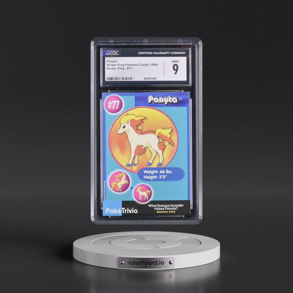 1999 Burger King Pokémon Cards - English #77 Ponyta (CGC 9 MINT)