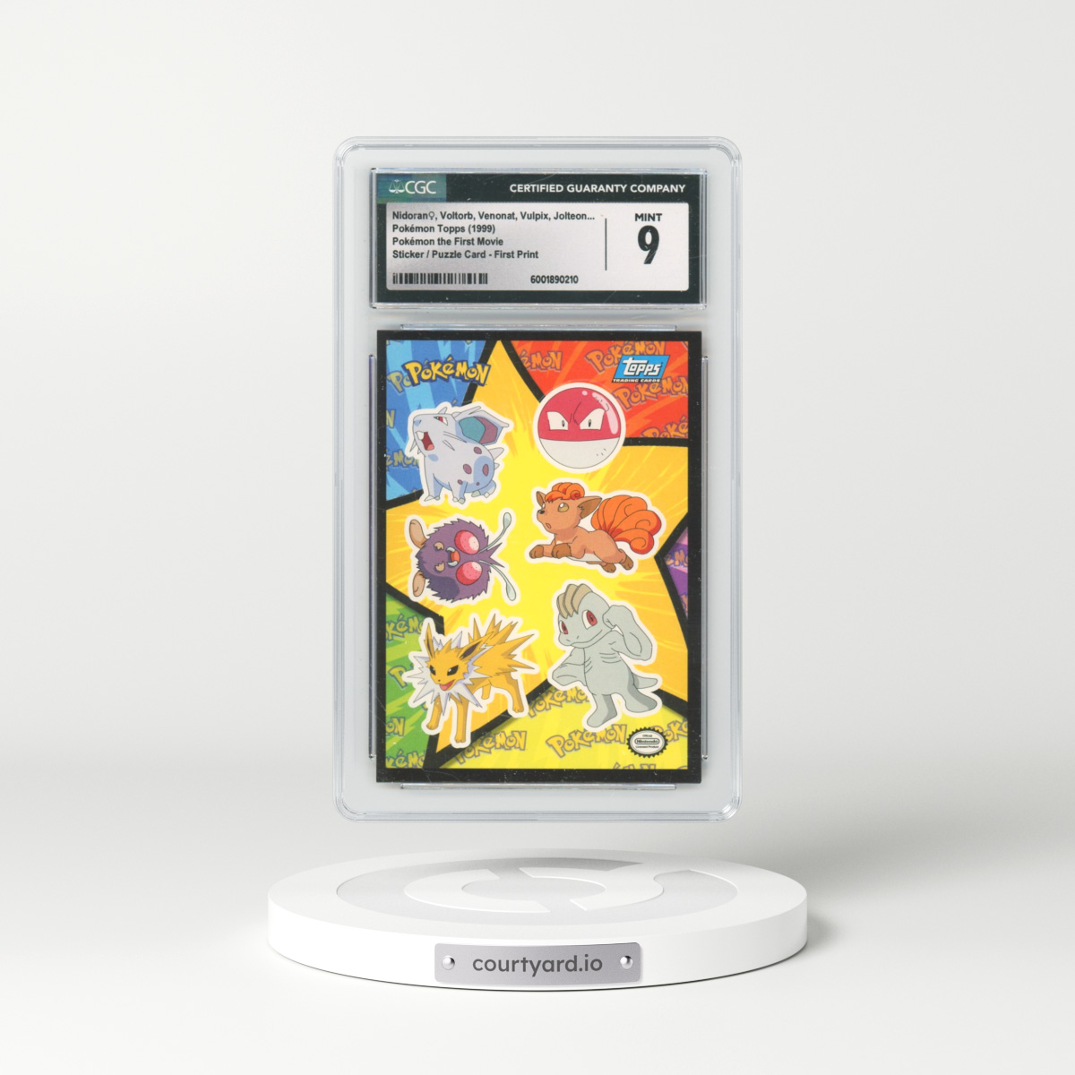 1999 Pokémon the First Movie Nidoran ♀, Voltorb, Venonat, Vulpix, Jolteon, Machop - Sticker / Ash Puzzle Card First Print (Blue Topps Logo) (CGC 9 MINT)