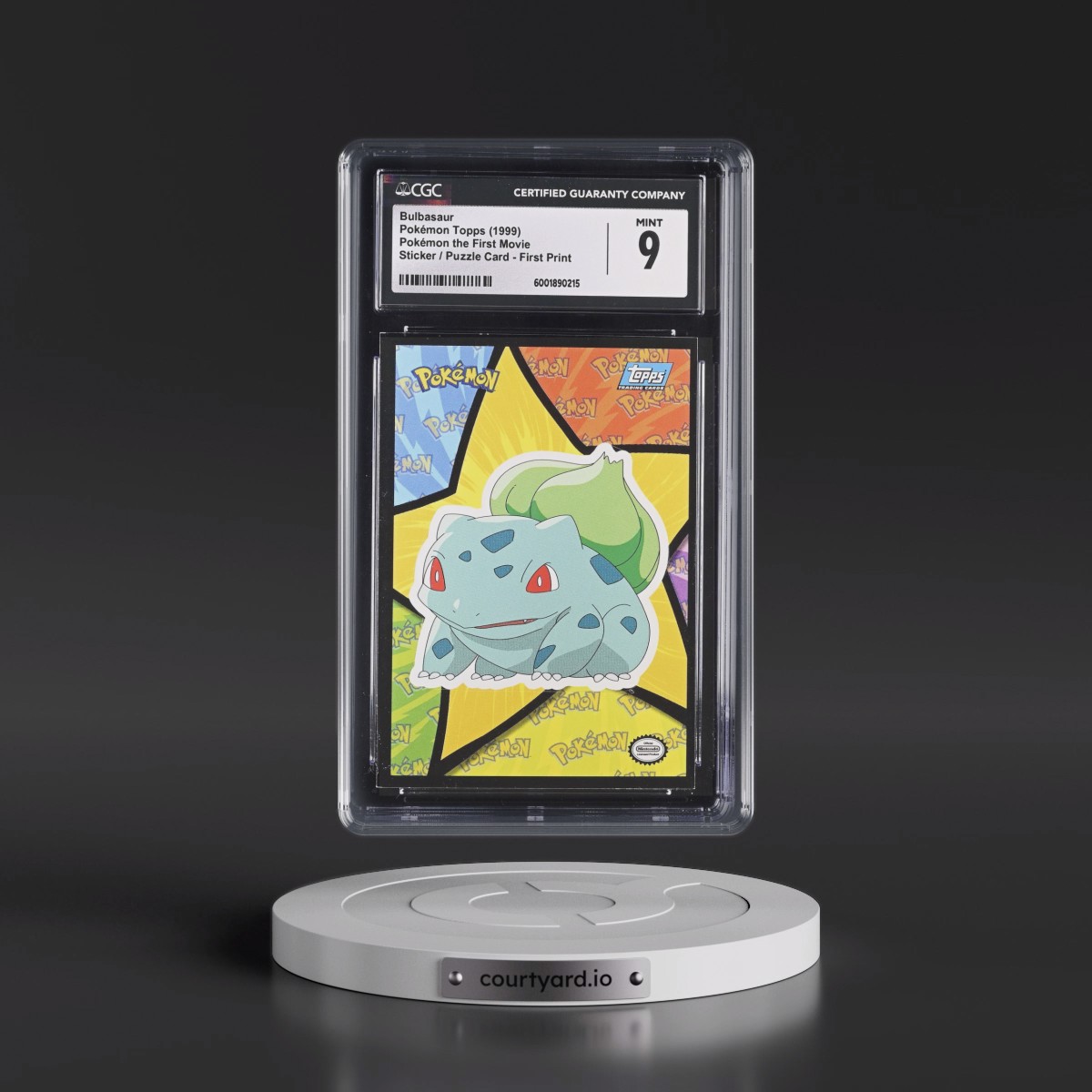 1999 Pokémon the First Movie Bulbasaur - Sticker / Mewtwo Puzzle Card First Print (Blue Topps Logo) (CGC 9 MINT)