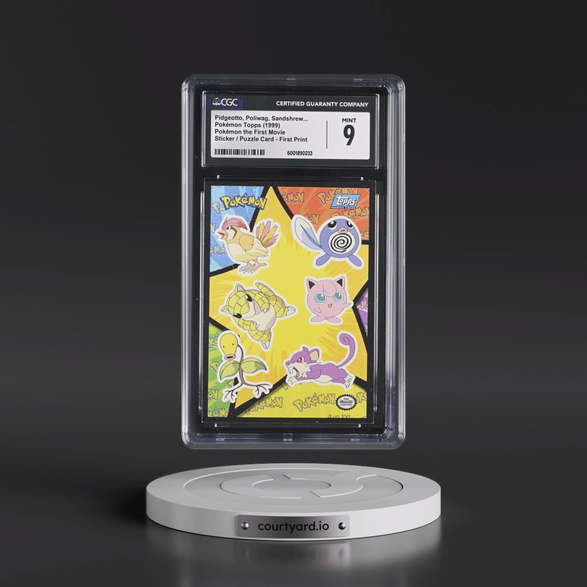 1999 Pokémon the First Movie Pidgeotto, Poliwag, Sandshrew, Jigglypuff, Bellsprout, Rattata - Sticker / Ash Puzzle Card First Print (Blue Topps Logo) (CGC 9 MINT)