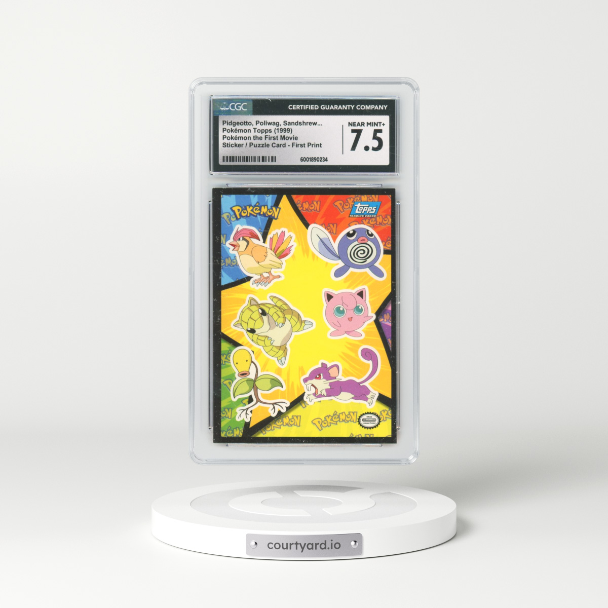 1999 Pokémon the First Movie Pidgeotto, Poliwag, Sandshrew, Jigglypuff, Bellsprout, Rattata - Sticker / Ash Puzzle Card First Print (Blue Topps Logo) (CGC 7.5 NM+)