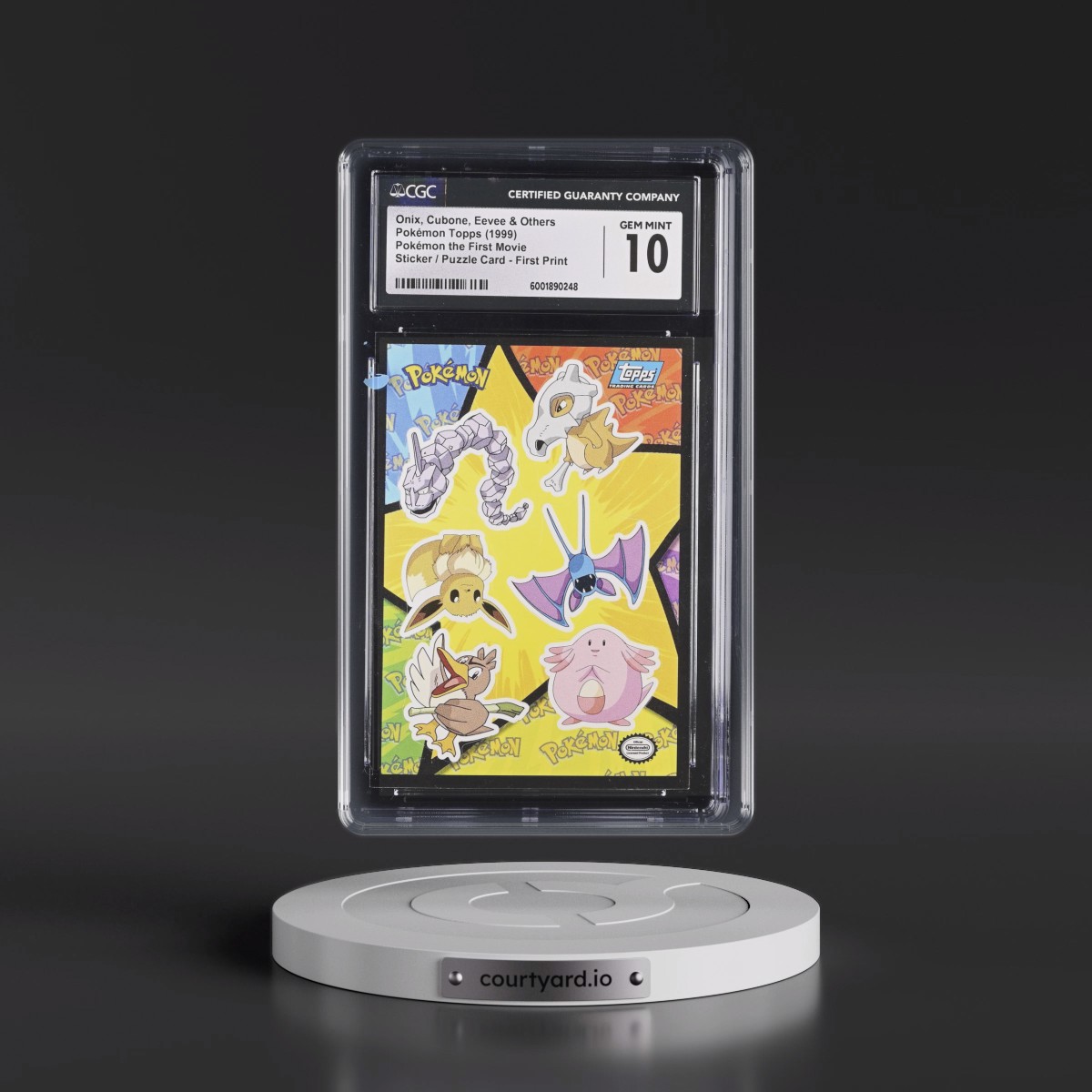 1999 Pokémon the First Movie Onix, Cubone, Eevee, Zubat, Farfetch'd, Chansey - Sticker / Ash Puzzle Card First Print (Blue Topps Logo) (CGC 10 GEM MINT)