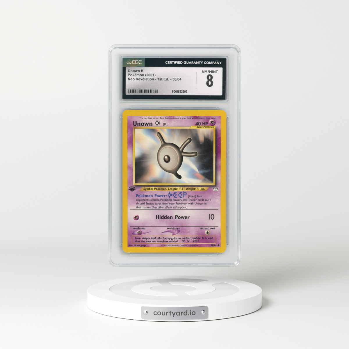 2001 Neo Revelation #58/64 Unown K - 1st Edition (CGC 8 NM-MT)