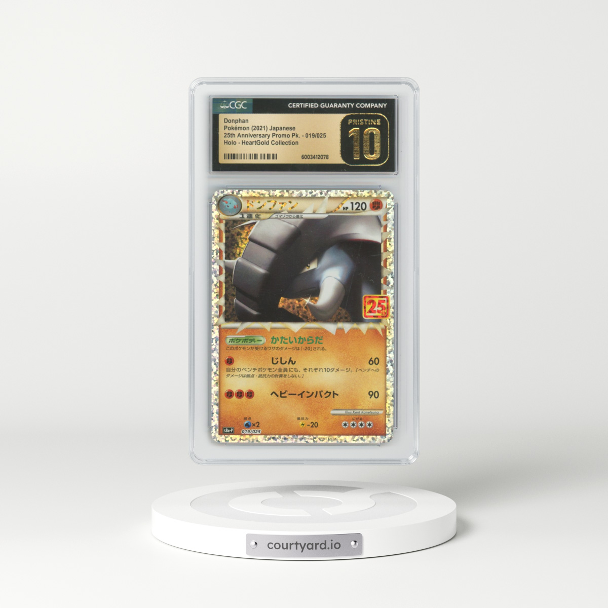 2021 Japanese 25th Anniversary Promo Pack - S8a-P #019 Donphan - Holo HeartGold Collection (CGC 10 PRISTINE)