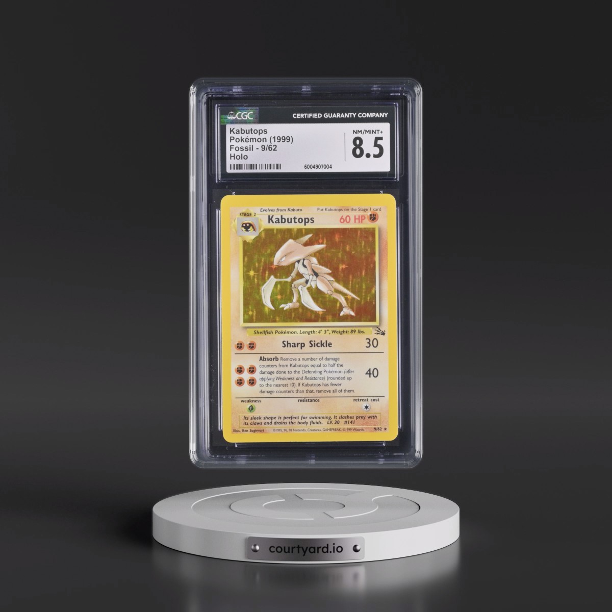 1999 Fossil #9/62 Kabutops - Galaxy Star Holo (CGC 8.5 NM-MT+)