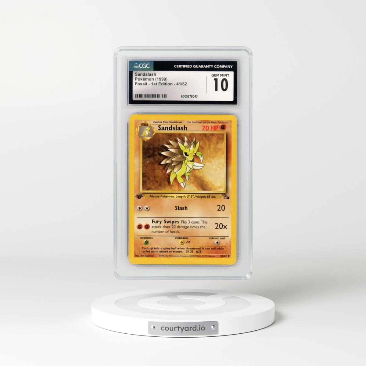 1999 Fossil #41/62 Sandslash - 1st Edition 1st Edition (CGC 10 GEM MINT)