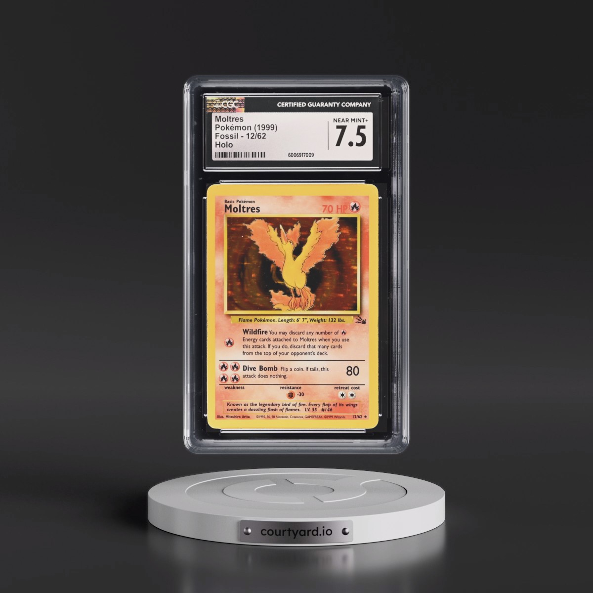 1999 Fossil #12/62 Moltres - Galaxy Star Holo (CGC 7.5 NM+)
