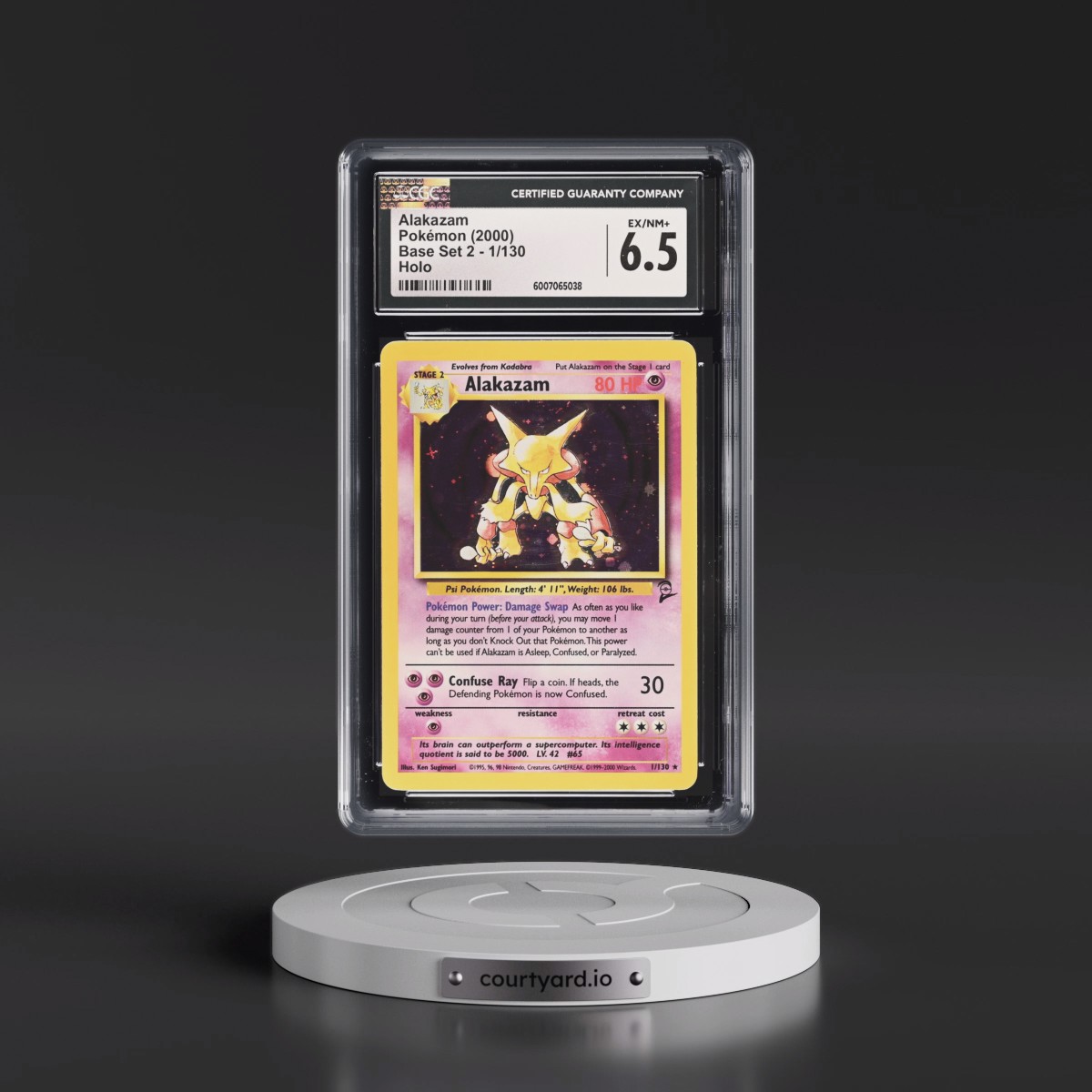 2000 Base Set 2 #1/130 Alakazam - Holo (CGC 6.5 EX-NM+)