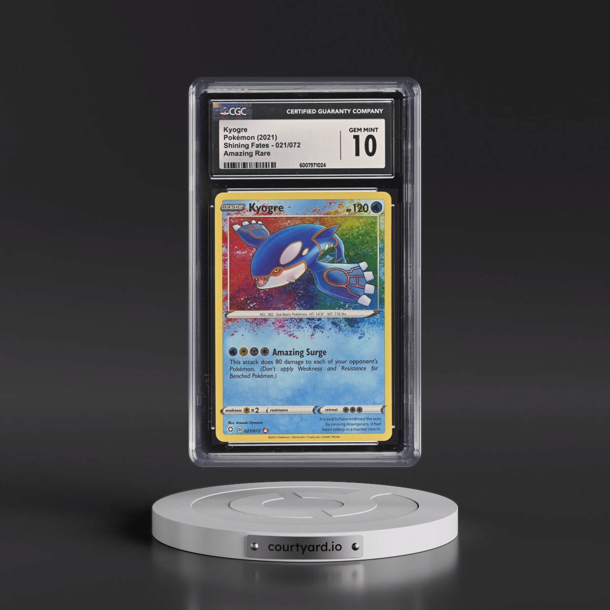 2021 Shining Fates #021/072 Kyogre - Amazing Rare Holo (CGC 10 GEM MINT)
