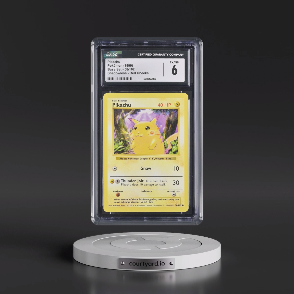 1999 Base Set #58/102 Pikachu - Shadowless Shadowless Red Cheeks (CGC 6 EX-NM)