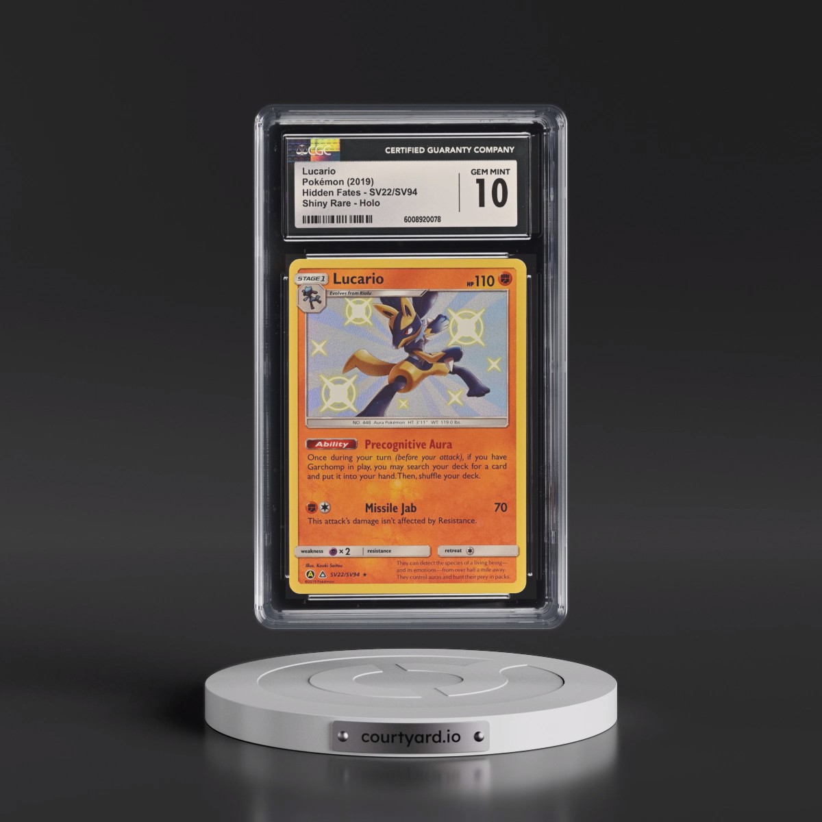 2019 Hidden Fates #SV22/SV94 Lucario - Shiny Vault Holo (CGC 10 GEM MINT)