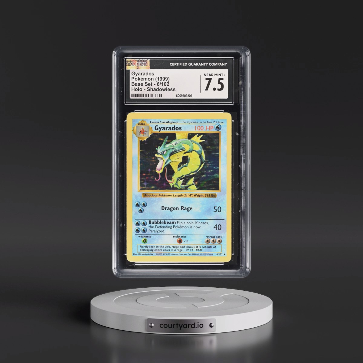 1999 Base Set #6/102 Gyarados - Shadowless Shadowless Holo (CGC 7.5 NM+)
