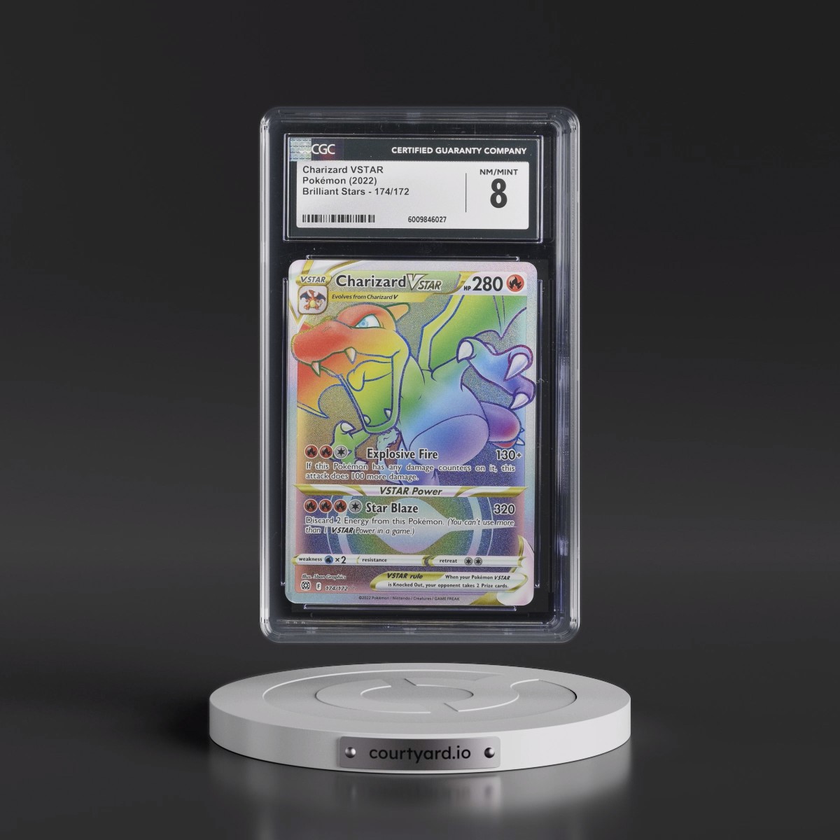 2022 Brilliant Stars #174/172 Charizard VSTAR - Rainbow Rare Holo (CGC 8 NM-MT)