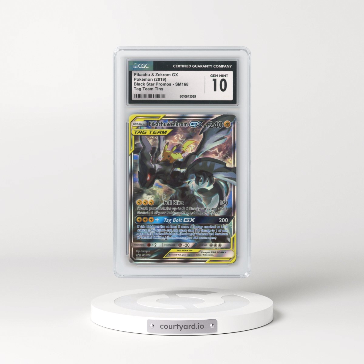 2016 Black Star Promos - Sun & Moon #SM168 Pikachu &amp; Zekrom GX - Tag Team Tin (Holo) (CGC 10 GEM MINT)