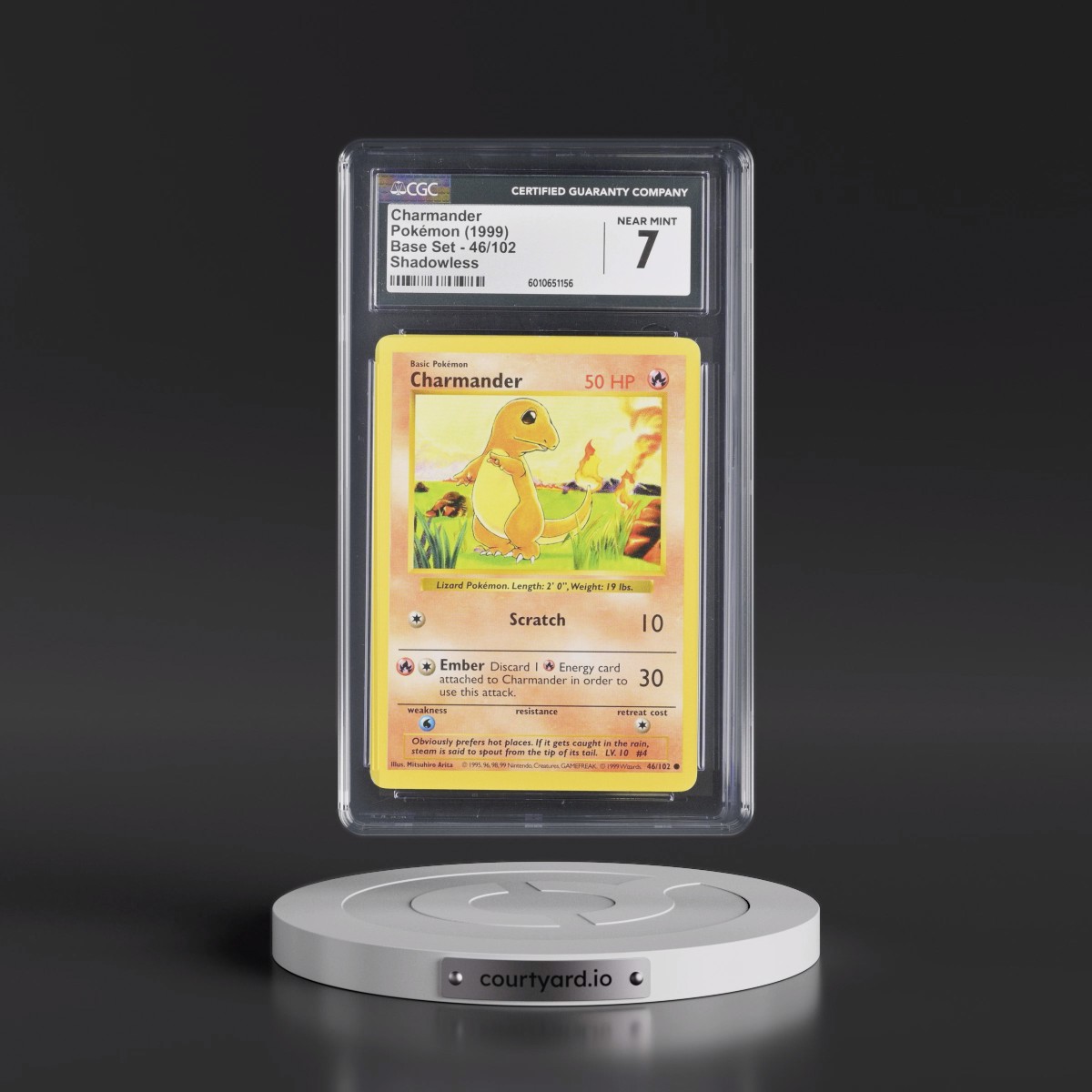 1999 Base Set #46/102 Charmander - Shadowless Shadowless (CGC 7 NM)