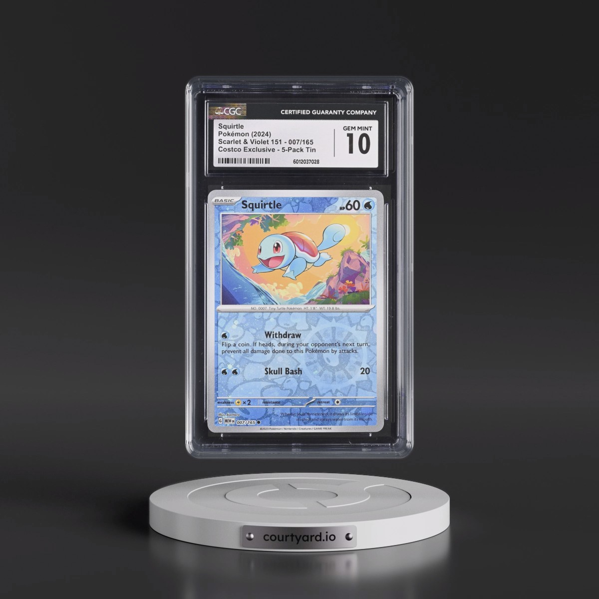 2023 Scarlet & Violet 151 - MEW EN #007/165 Squirtle - (Rev. Cos. Holo)Costco Exclusive (2023 on Card) 5-Pack Tin (CGC 10 GEM MINT)