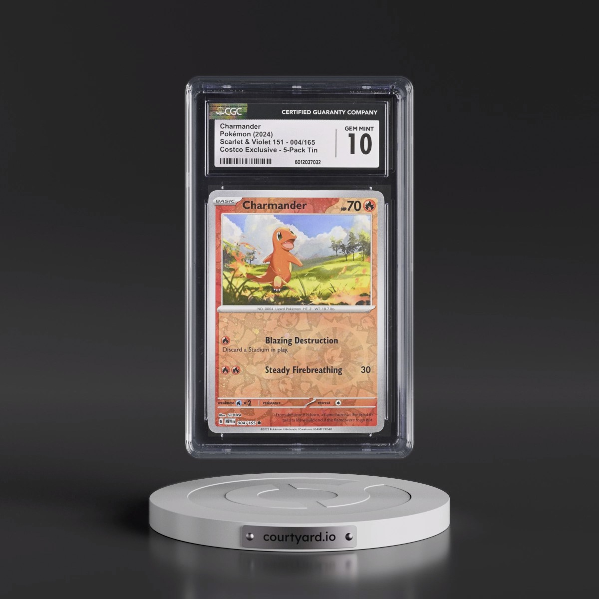 2023 Scarlet & Violet 151 - MEW EN #004/165 Charmander - (Rev. Cos. Holo)Costco Exclusive (2023 on Card) 5-Pack Tin (CGC 10 GEM MINT)