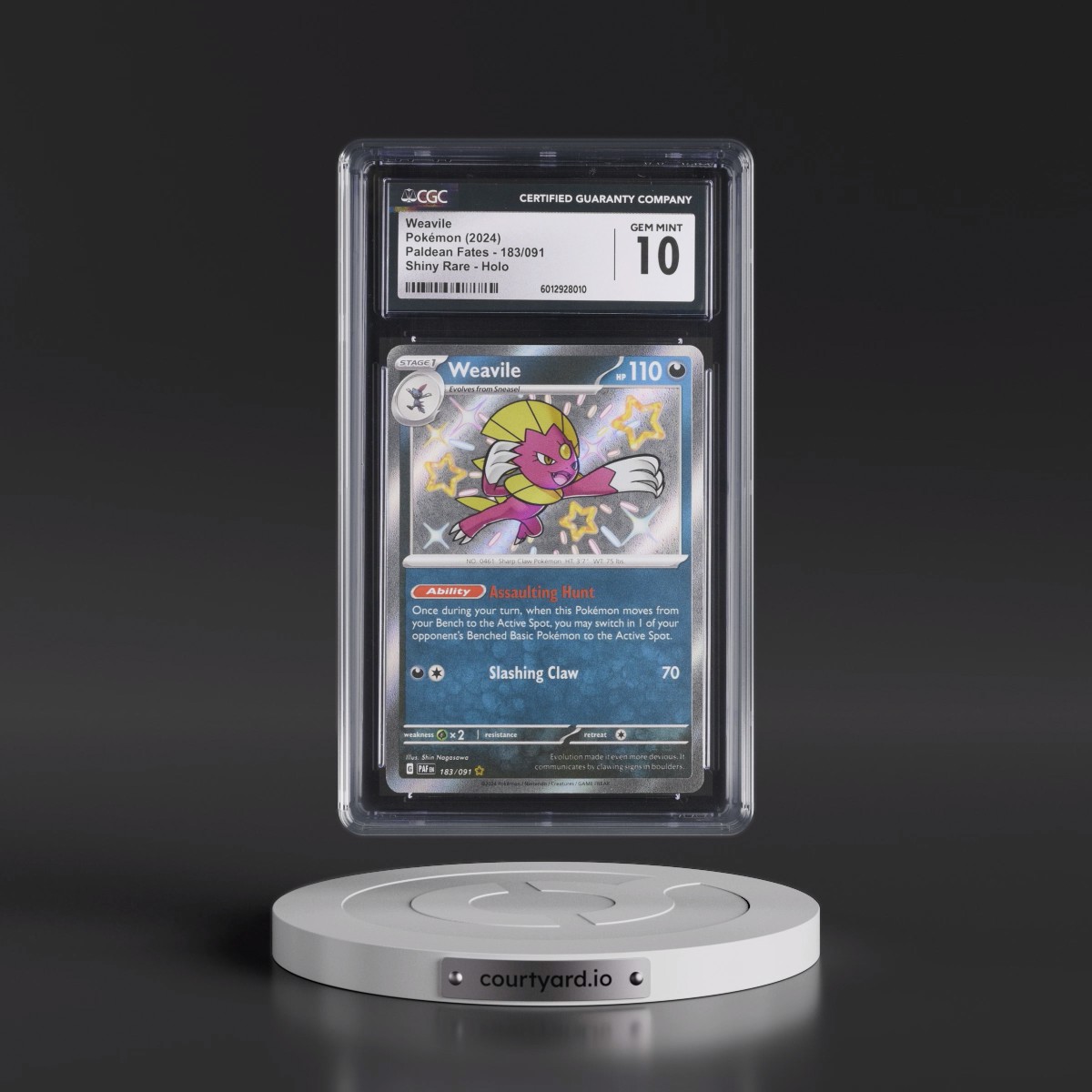 2024 Pokémon Paf EN-Paldean Fates #183 Weavile - Shiny Rare (CGC 10 GEM MINT)