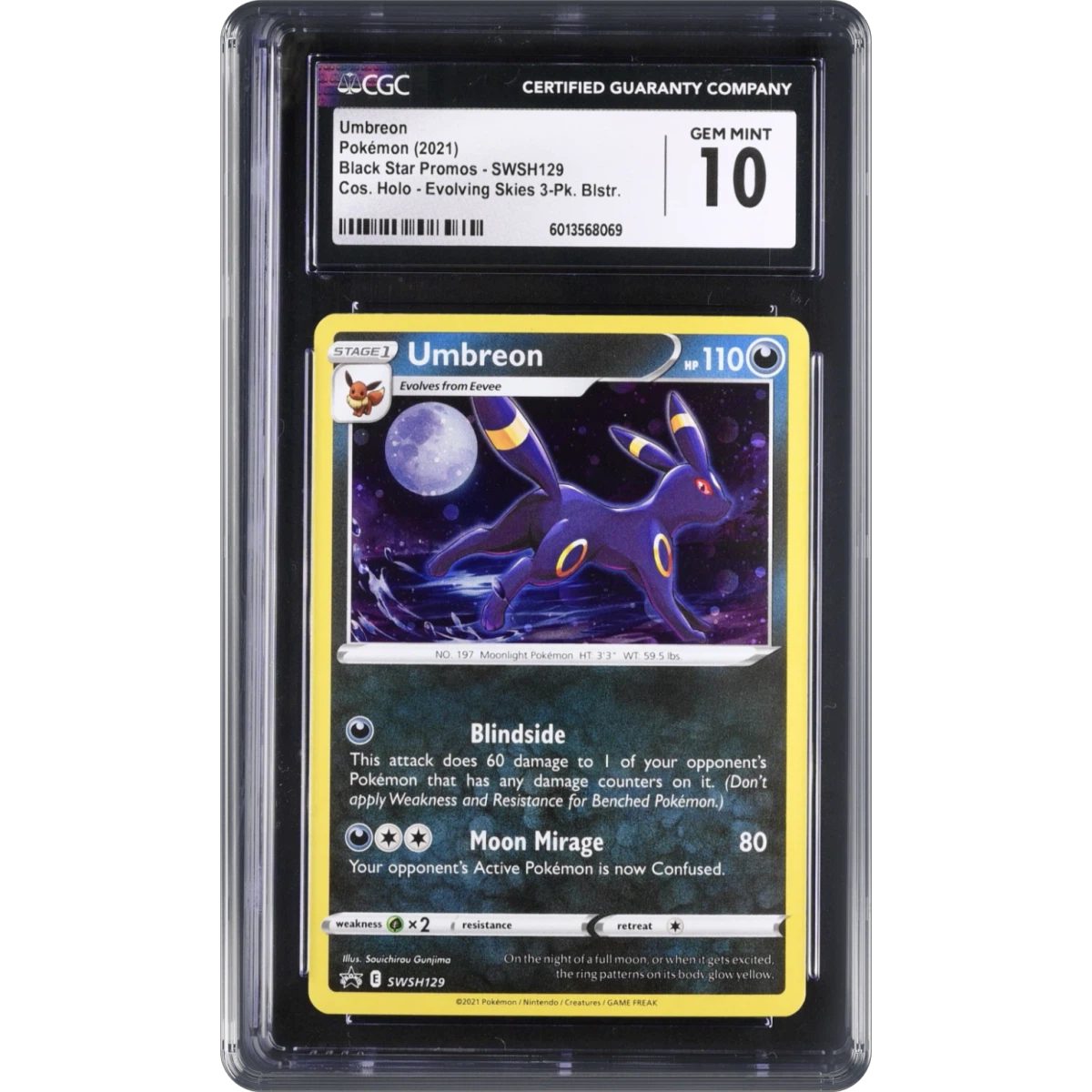 2017 Black Star Promos - Sword & Shield #SWSH129 Umbreon - Evolving Skies 3-Pack Blister (Cosmos Holo) (CGC 10 GEM MINT)