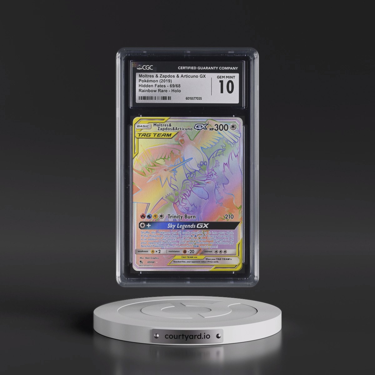 2019 Hidden Fates #69/68 Moltres & Zapdos & Articuno GX - Rainbow Rare Holo (CGC 10 GEM MINT)