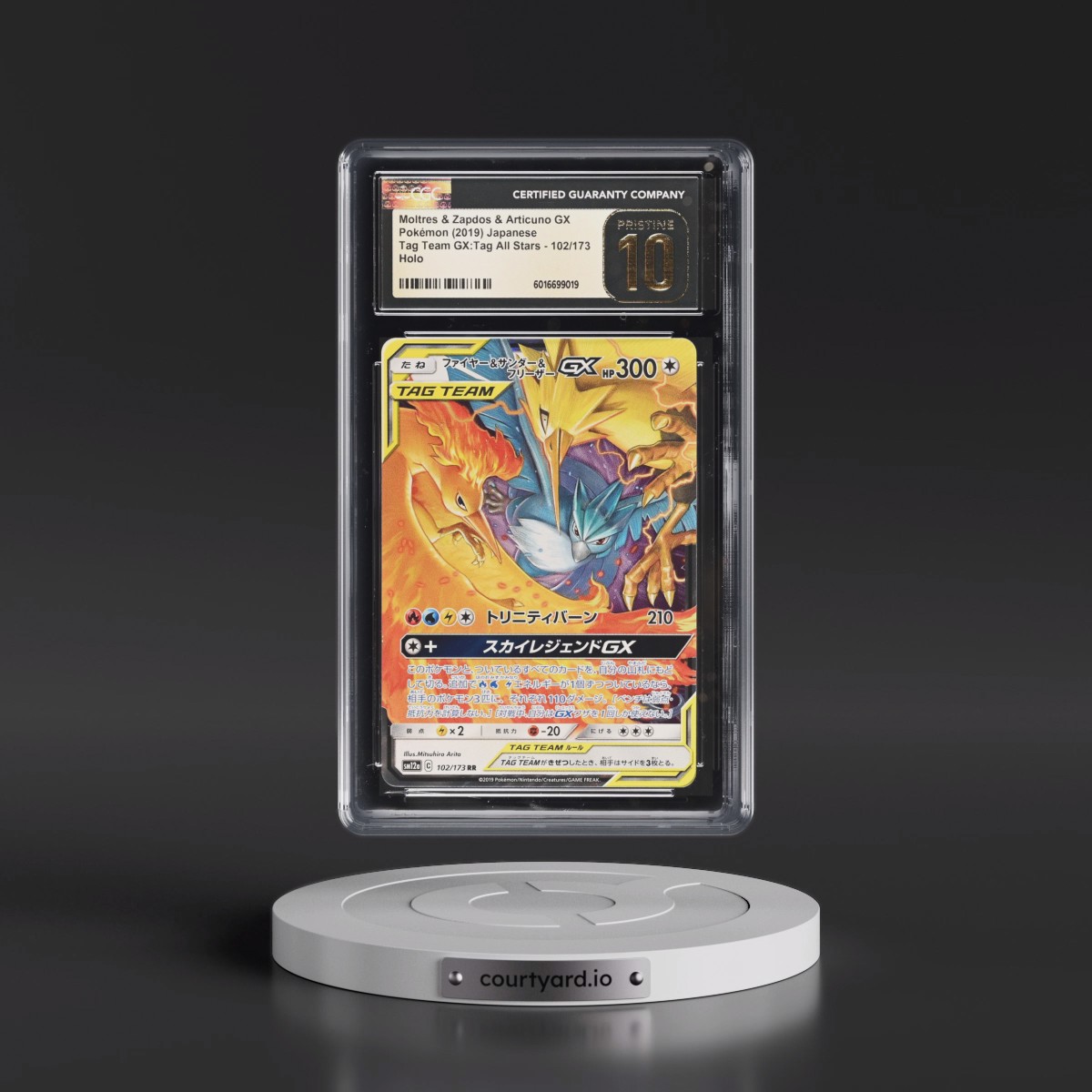 2019 TAG TEAM GX: Tag All Stars Moltres & Zapdos & Articuno GX - Holo #102/173 CGC 10