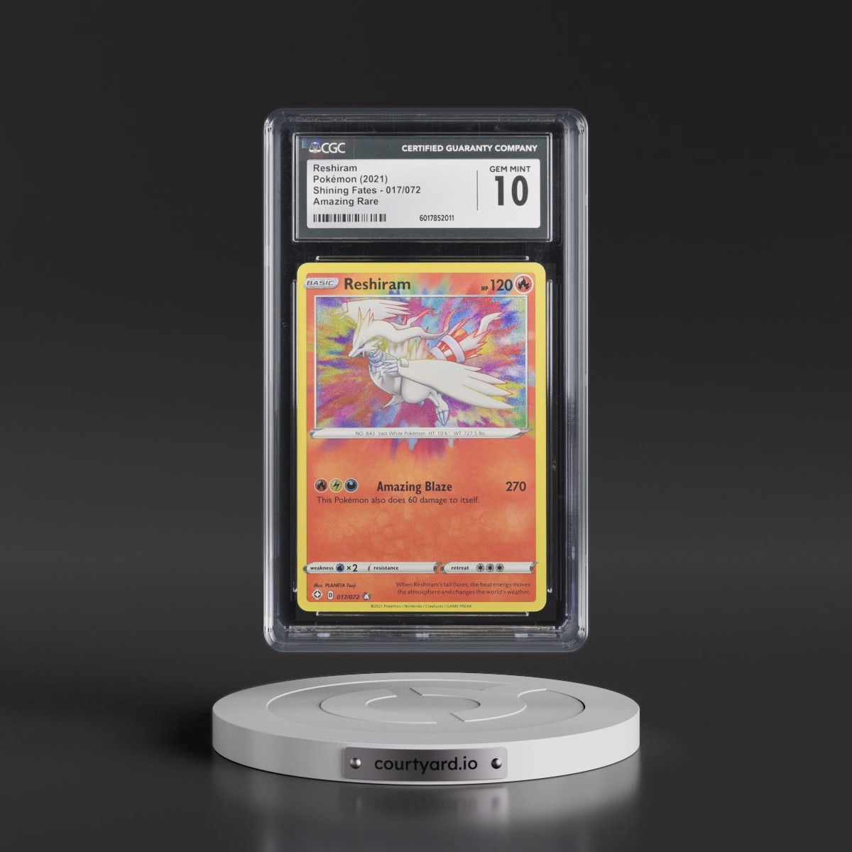 2021 Shining Fates #017/072 Reshiram - Amazing Rare Holo (CGC 10 GEM MINT)