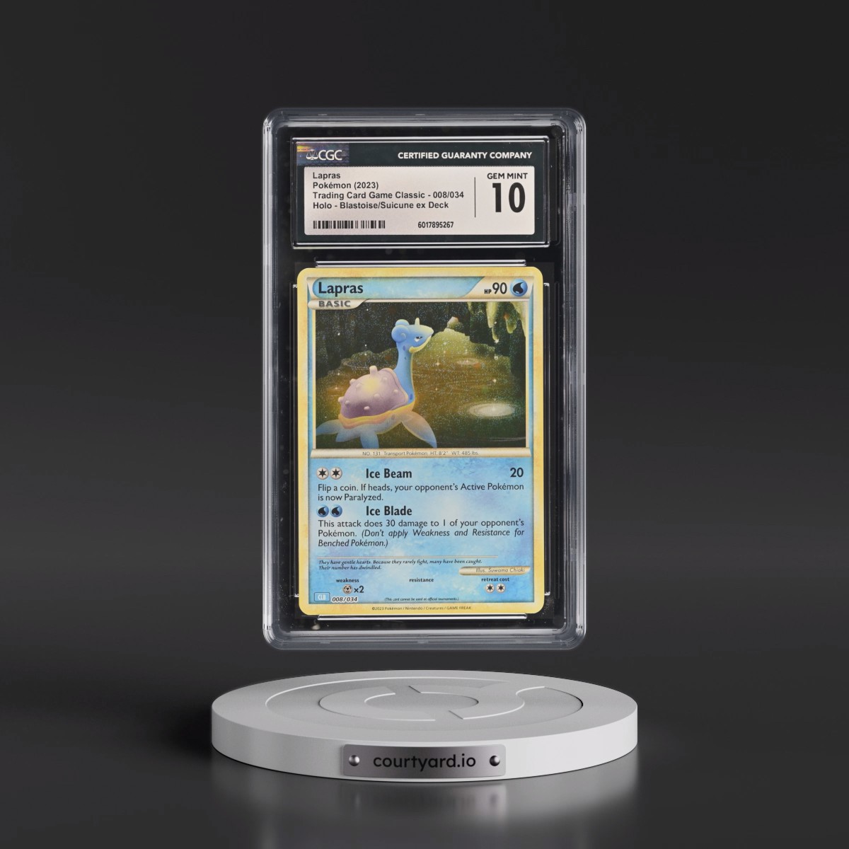 2023 Trading Card Game Classic - CLV, CLC, CLB #008/034 Lapras - Blastoise & Suicune ex Deck - CLB Holo (CGC 10 GEM MINT)