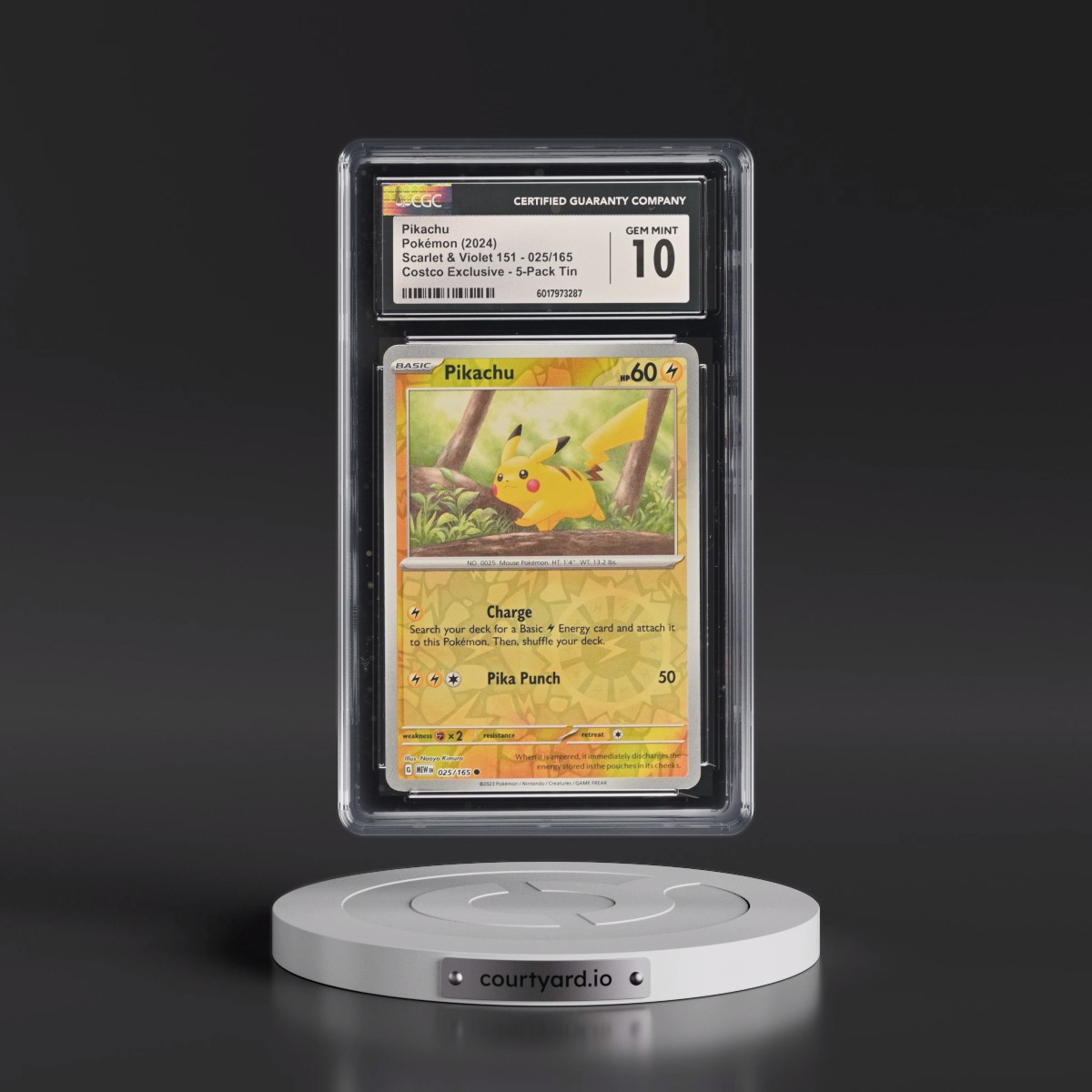 2023 Scarlet & Violet 151 - MEW EN #025/165 Pikachu - (Rev. Cos. Holo)Costco Exclusive (2023 on Card) 5-Pack Tin (CGC 10 GEM MINT)
