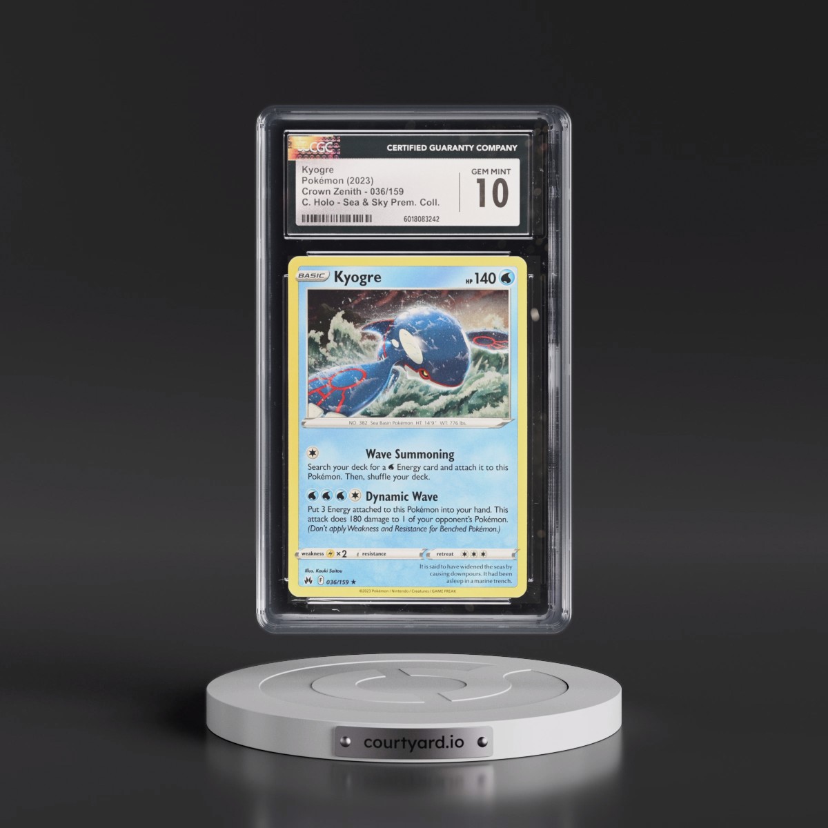 2023 Crown Zenith #036/159 Kyogre - Sea & Sky Premium Collection (Cosmos Holo) (CGC 10 GEM MINT)