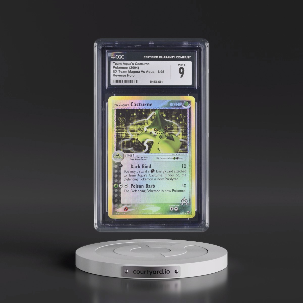 2004 EX Team Magma Vs Team Aqua #1/95 Team Aqua's Cacturne - Reverse Holo (CGC 9 MINT)