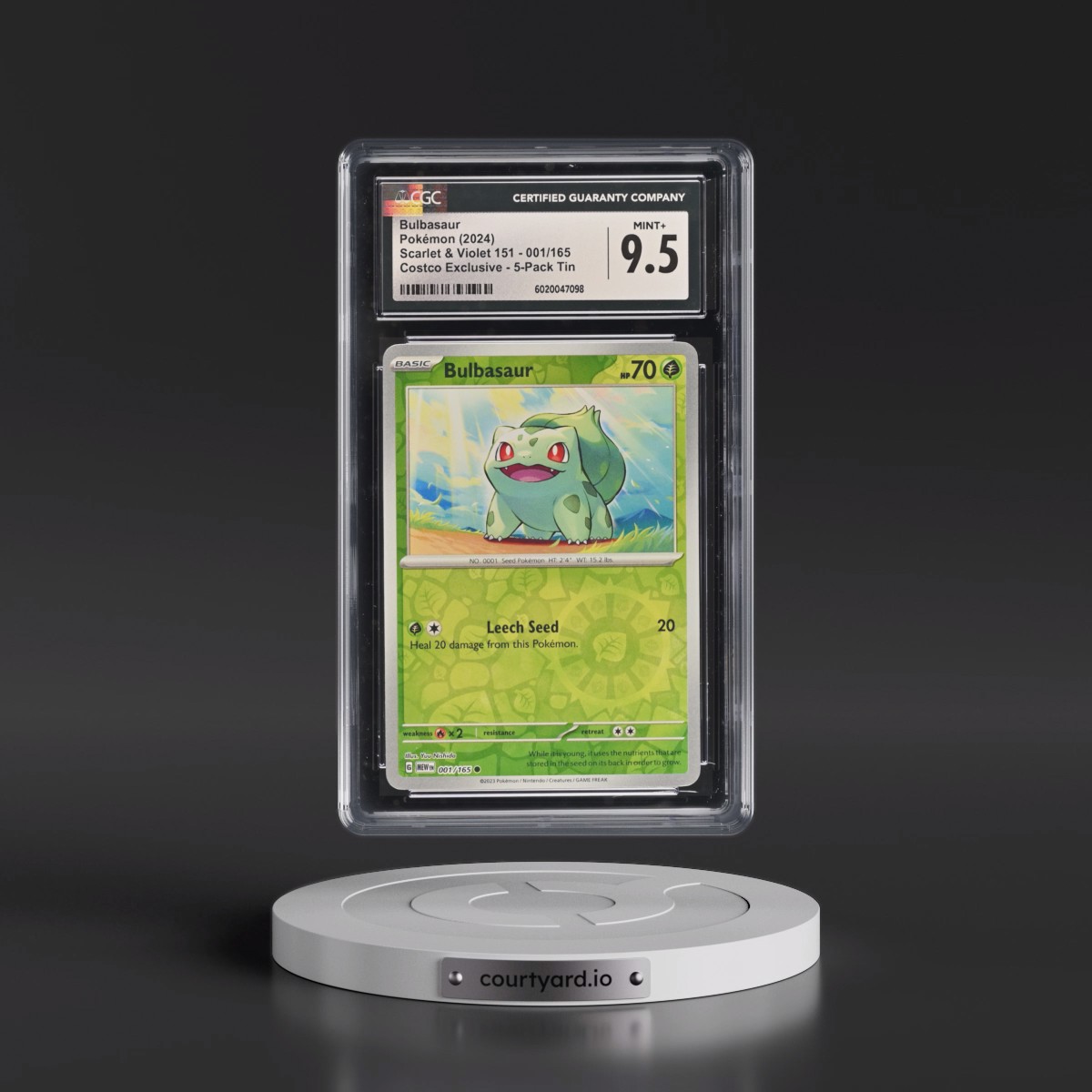 2023 Scarlet & Violet 151 - MEW EN #001/165 Bulbasaur - (Rev. Cos. Holo)Costco Exclusive (2023 on Card) 5-Pack Tin (CGC 9.5 MINT+)