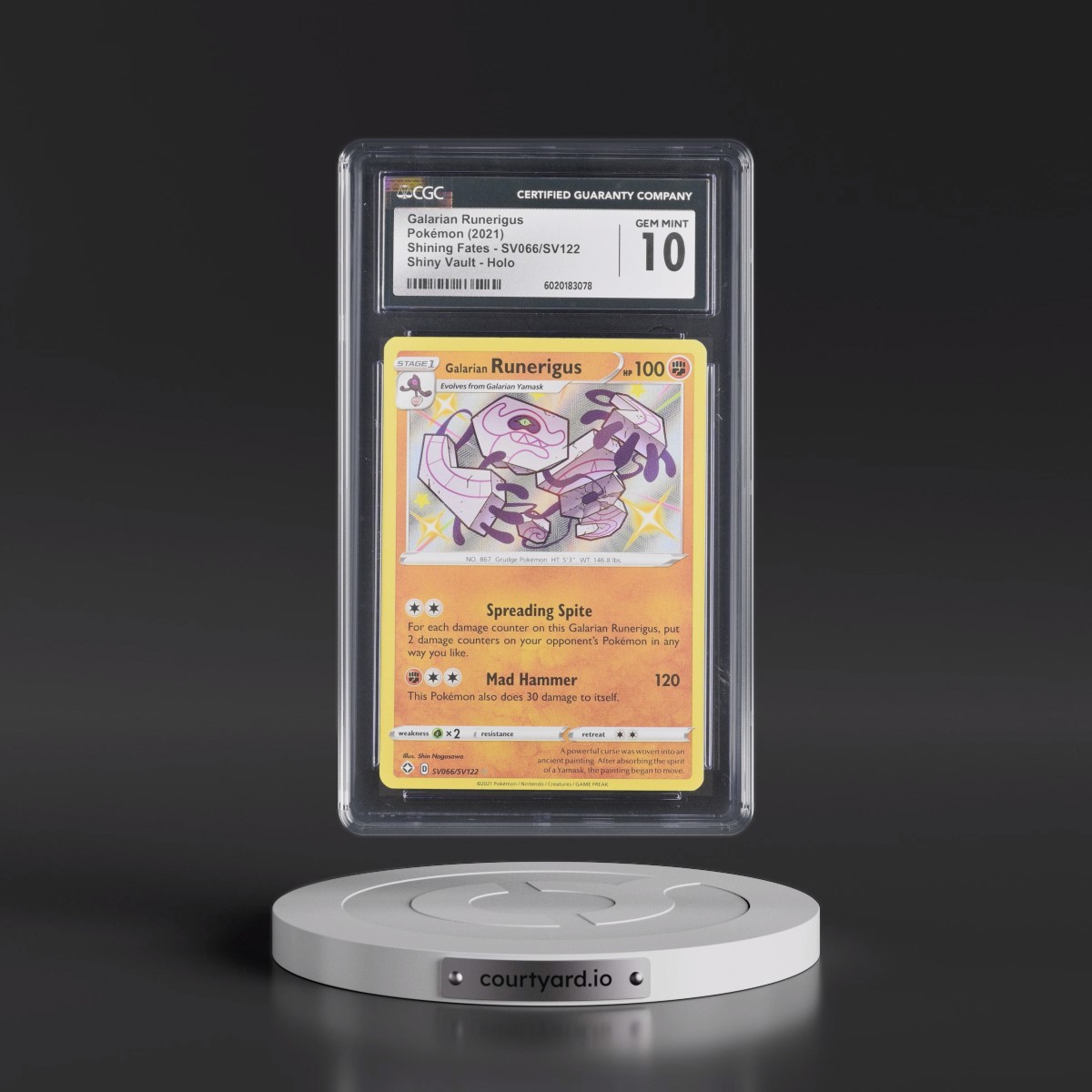 2021 Shining Fates #SV066/SV122 Galarian Runerigus - Shiny Rare Holo (CGC 10 GEM MINT)