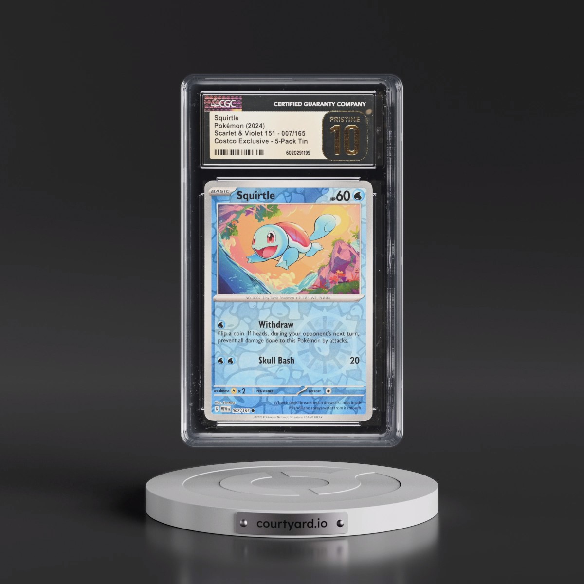 2023 Scarlet & Violet 151 - MEW EN #007/165 Squirtle - (Rev. Cos. Holo)Costco Exclusive (2023 on Card) 5-Pack Tin (CGC 10 PRISTINE)