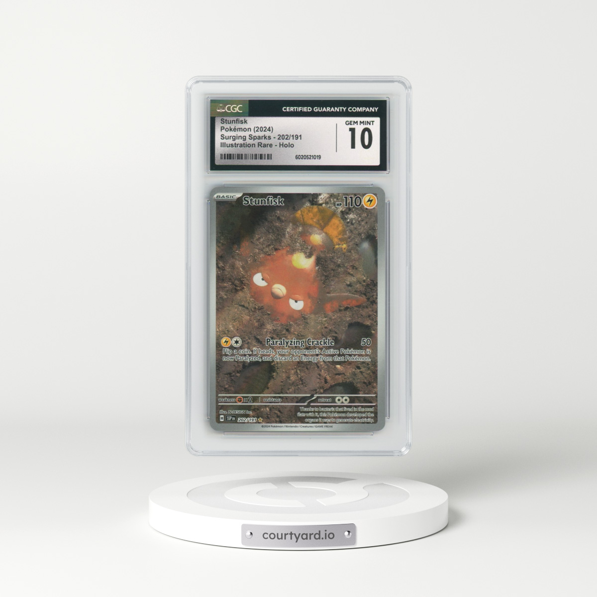 2024 Pokémon Ssp EN-Surging Sparks #202 Stunfisk - Illustration Rare (CGC 10 GEM MINT)