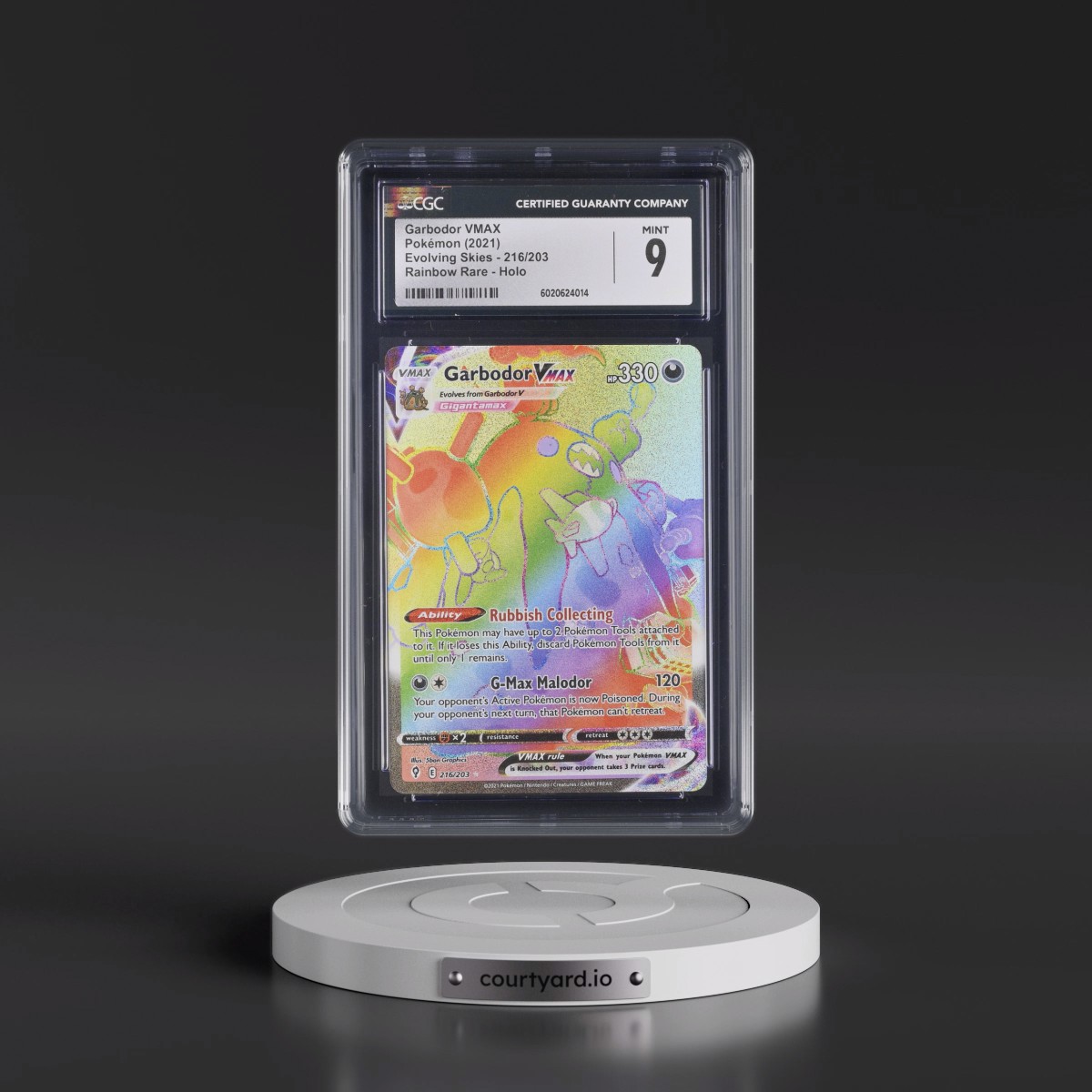 2021 Evolving Skies #216/203 Garbodor VMAX - Rainbow Rare Holo (CGC 9 MINT)