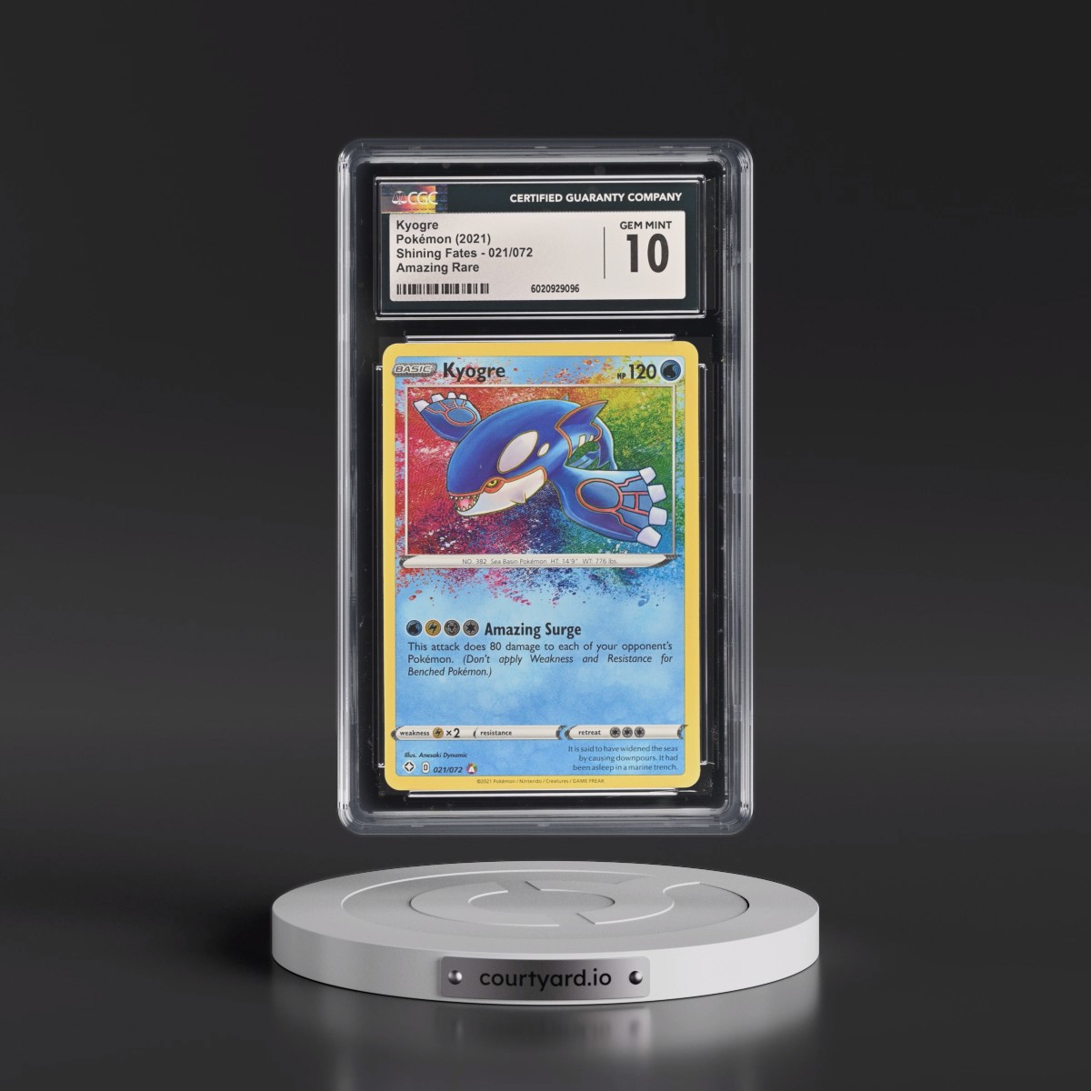 2021 Shining Fates #021/072 Kyogre - Amazing Rare Holo (CGC 10 GEM MINT)