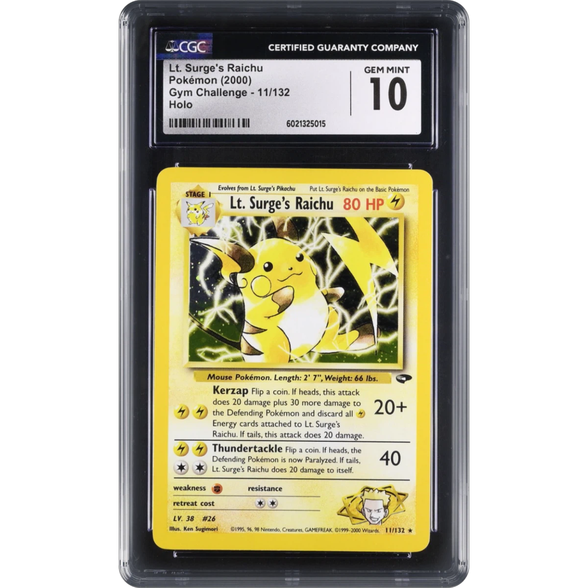 2000 Gym Challenge #11/132 Lt. Surge's Raichu - Holo (CGC 10 GEM MINT)