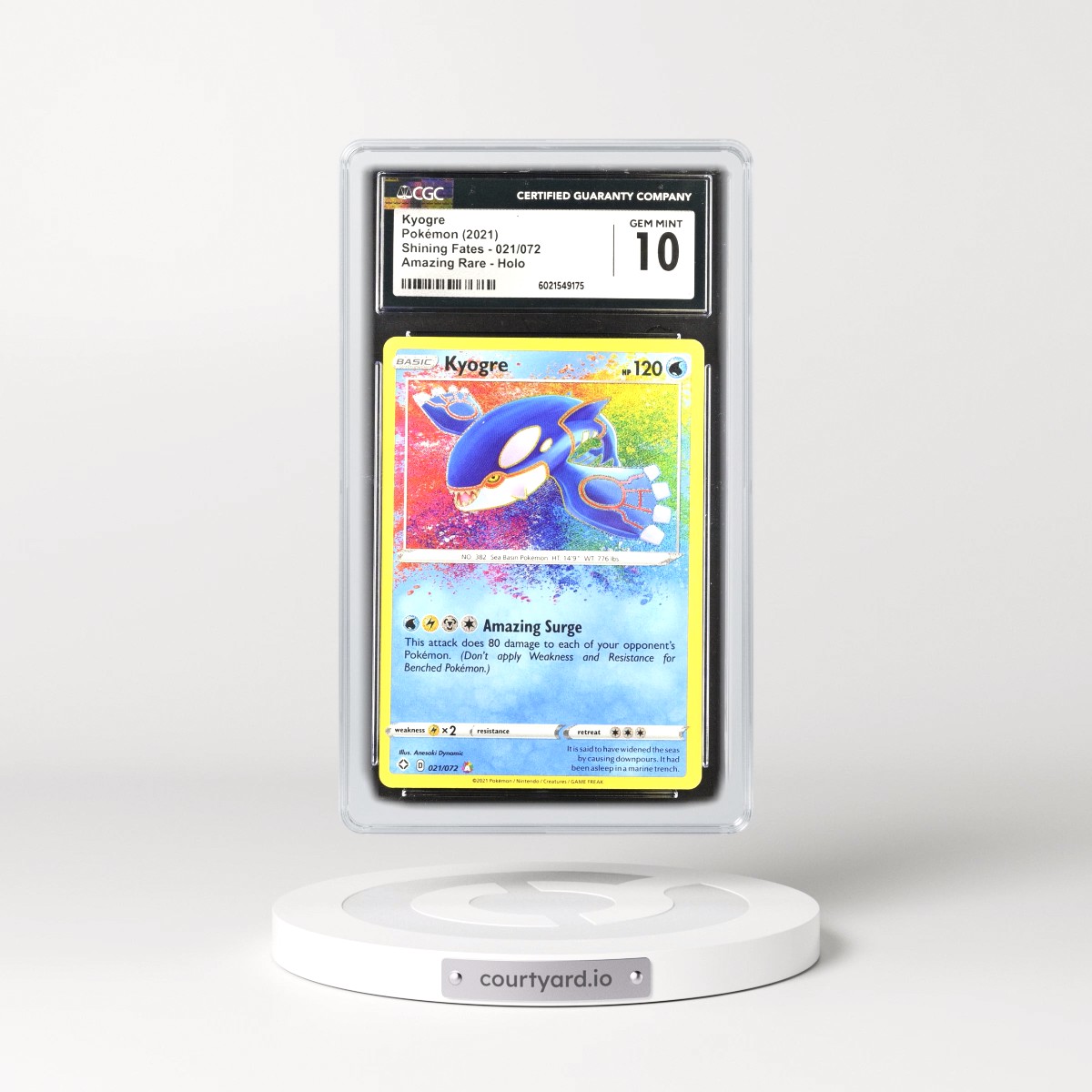 2021 Shining Fates #021/072 Kyogre - Amazing Rare Holo (CGC 10 GEM MINT)