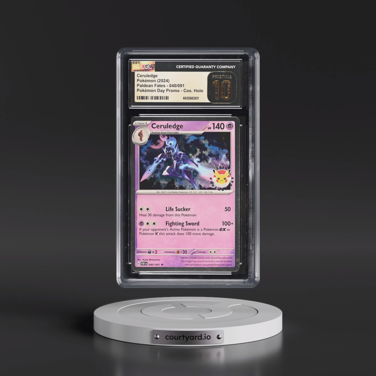 2024 Paldean Fates - PAF EN #040/091 Ceruledge - Pokémon Day Promo (Cosmos Holo) (CGC 10 PRISTINE)