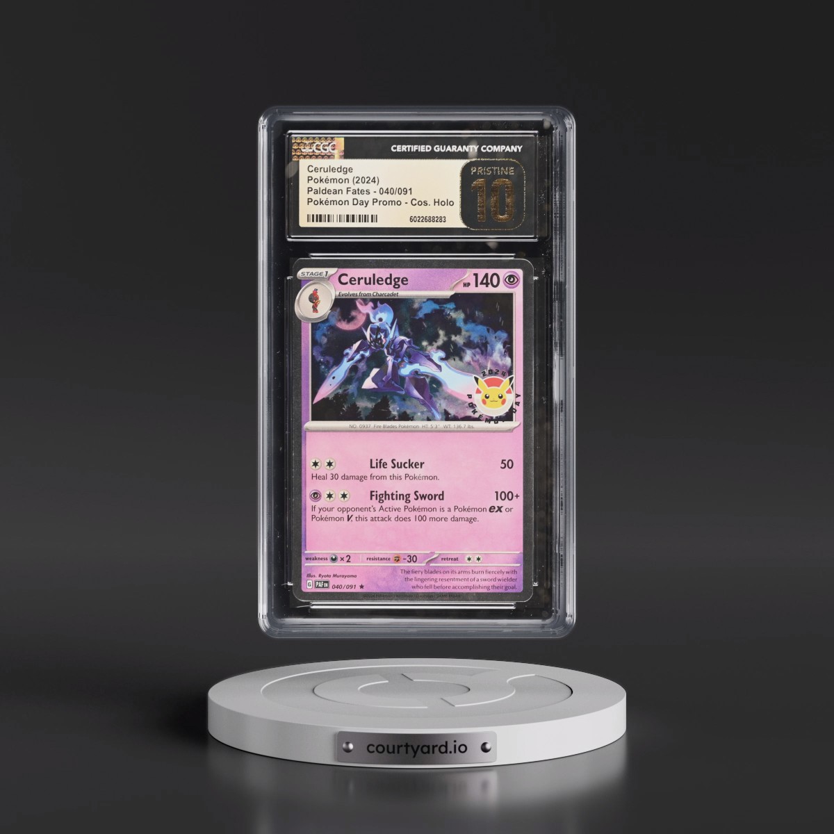 2024 Paldean Fates - PAF EN #040/091 Ceruledge - Pokémon Day Promo (Cosmos Holo) (CGC 10 PRISTINE)