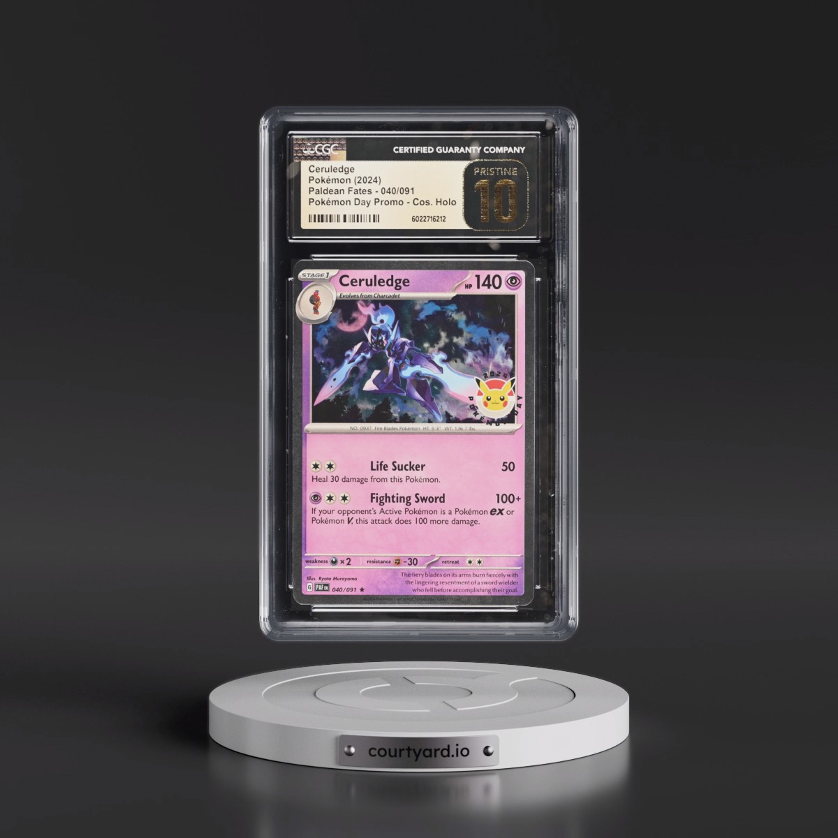 2024 Paldean Fates - PAF EN #040/091 Ceruledge - Pokémon Day Promo (Cosmos Holo) (CGC 10 PRISTINE)