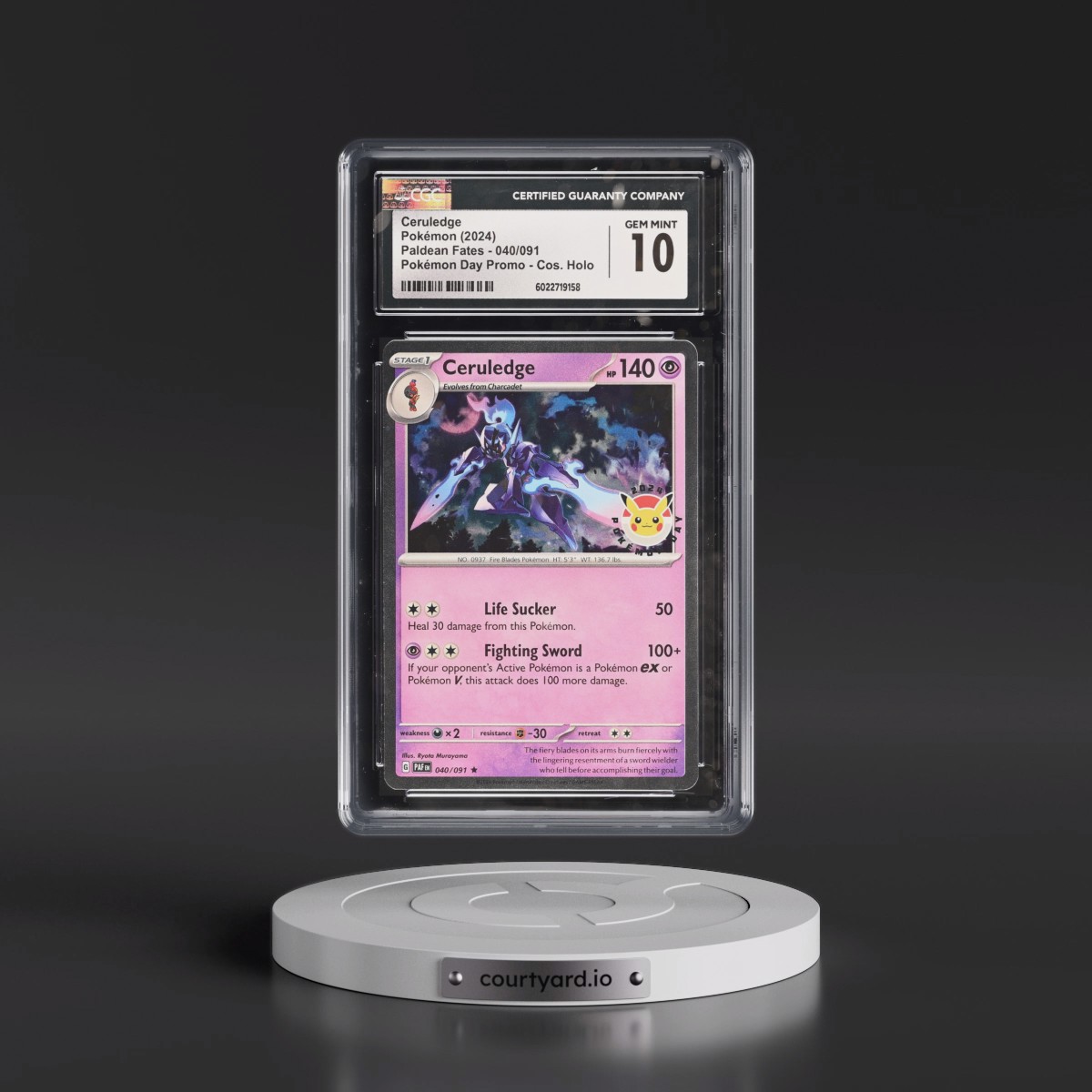 2024 Paldean Fates - PAF EN #040/091 Ceruledge - Pokémon Day Promo (Cosmos Holo) (CGC 10 GEM MINT)