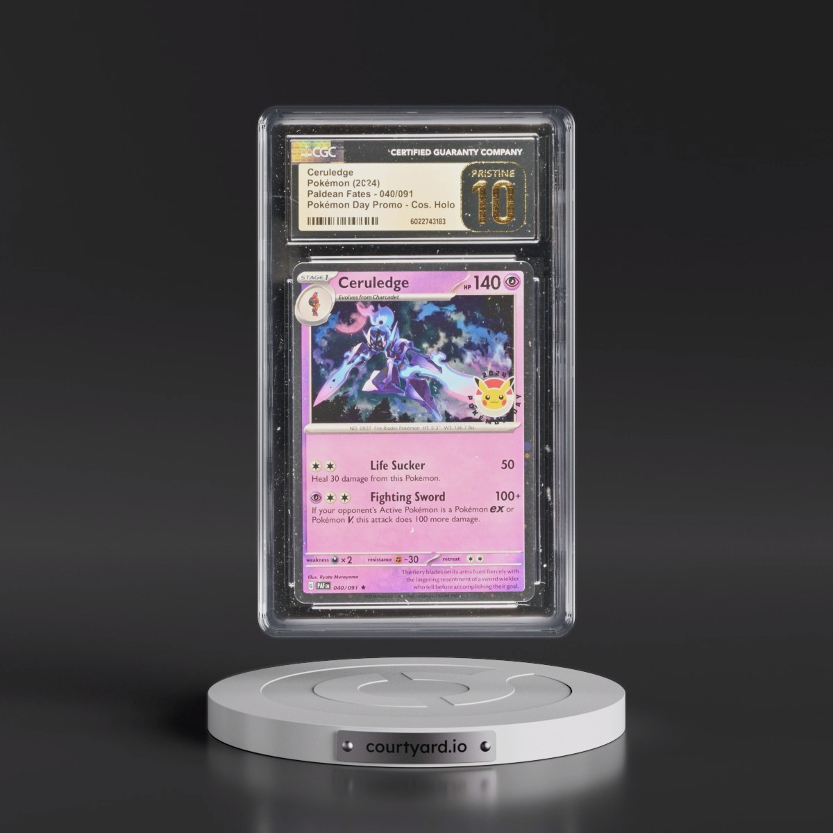 2024 Paldean Fates - PAF EN #040/091 Ceruledge - Pokémon Day Promo (Cosmos Holo) (CGC 10 PRISTINE)