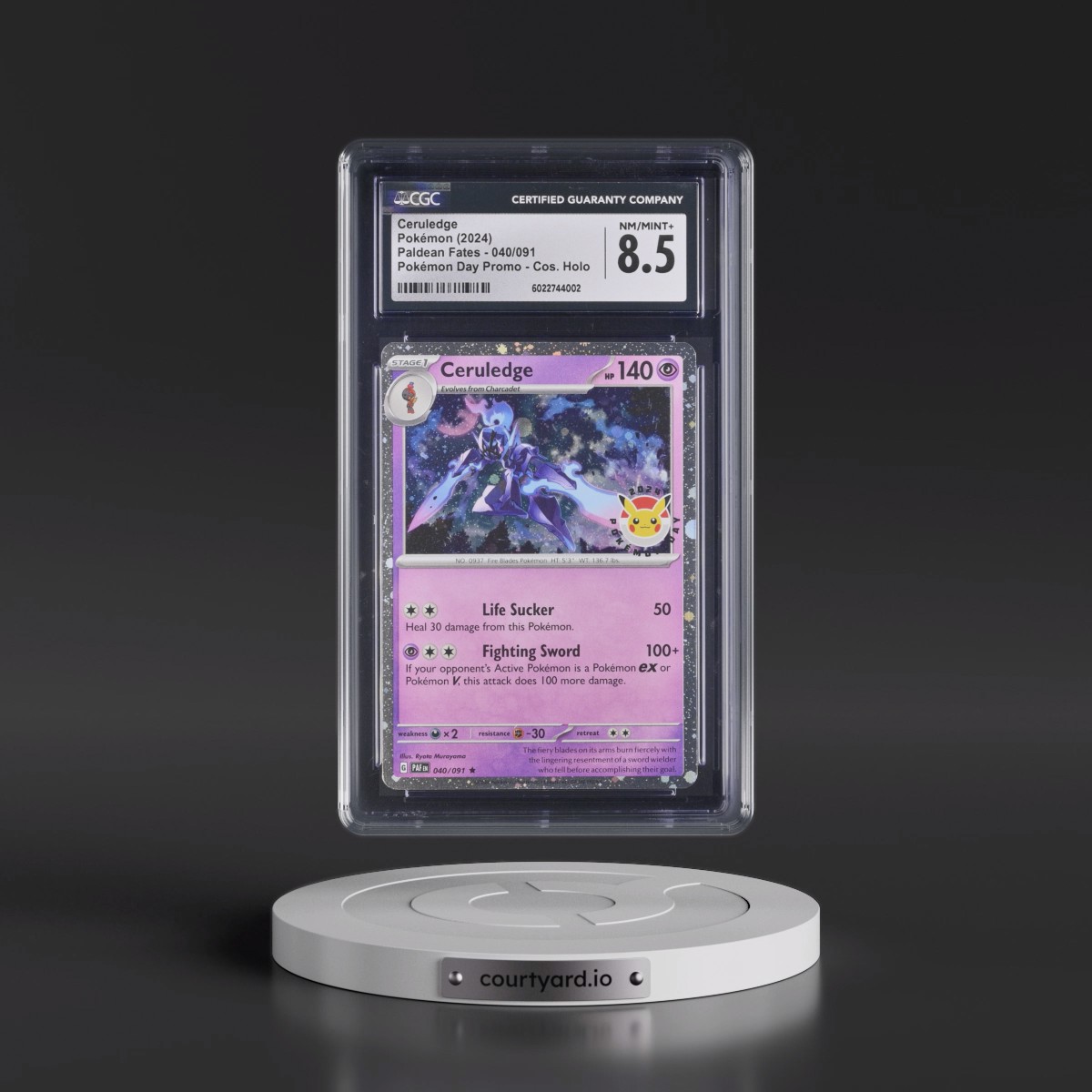 2024 Paldean Fates - PAF EN #040/091 Ceruledge - Pokémon Day Promo (Cosmos Holo) (CGC 8.5 NM-MT+)